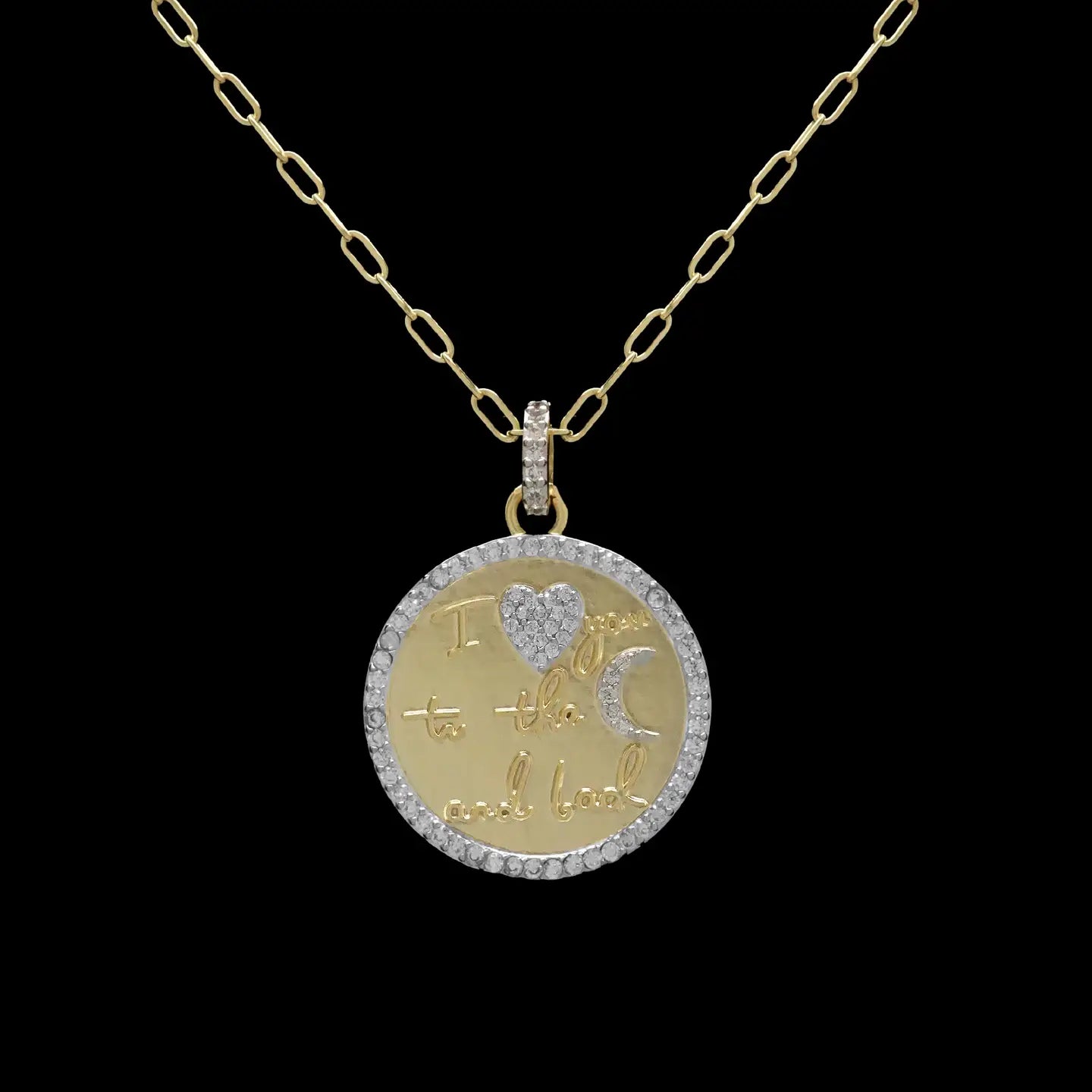 "I Love You To the Moon and Back" Gold Necklace with Cz