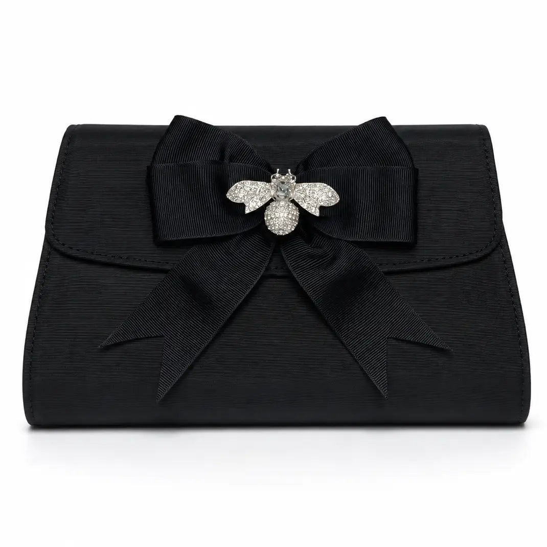 Black Molly Handbag - Black Bow with Tails- Small Bee