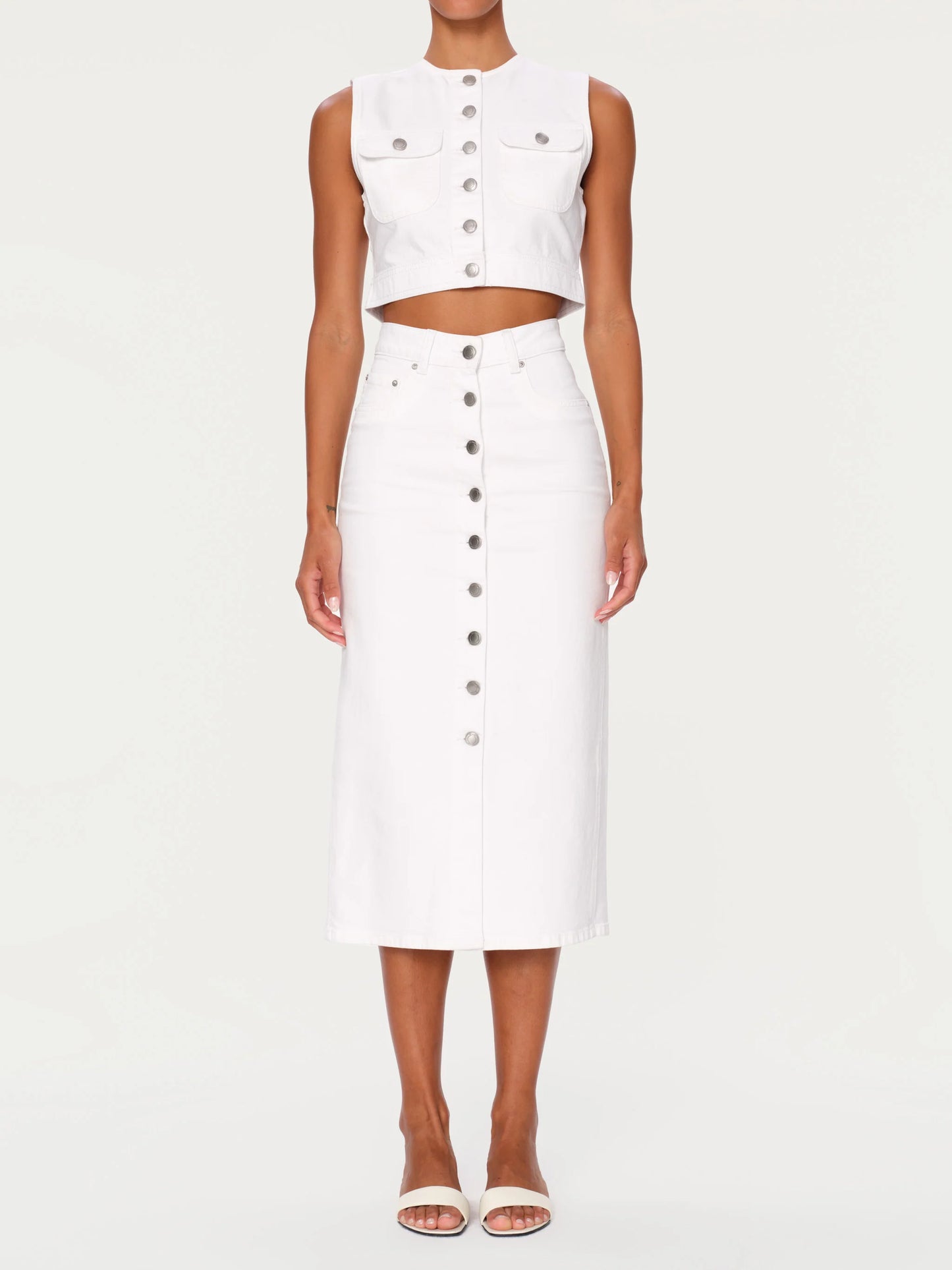 Lexie High Rise Denim Skirt Button Front
