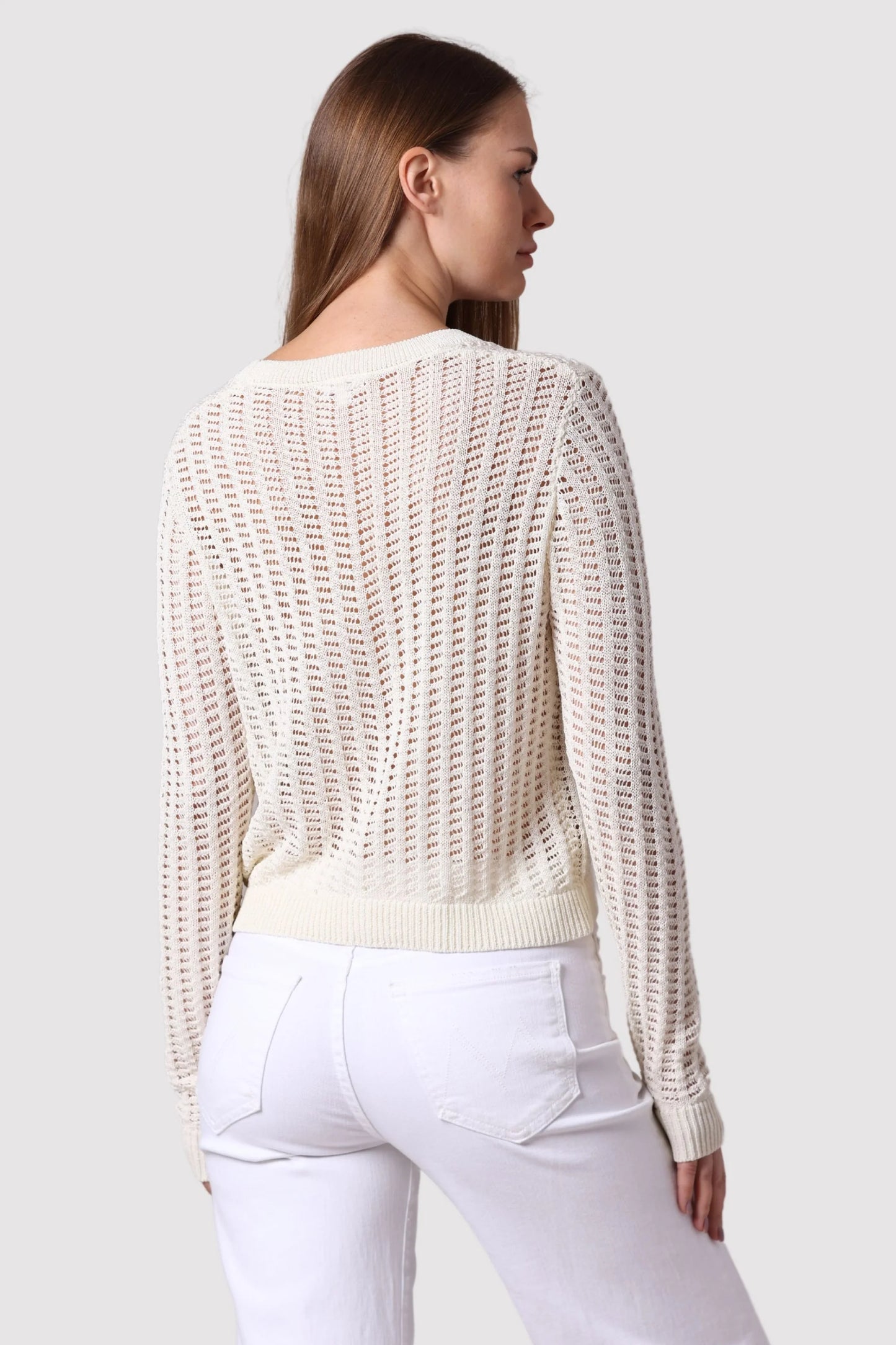 Linen Cotton Blend Pointelle Cardigan