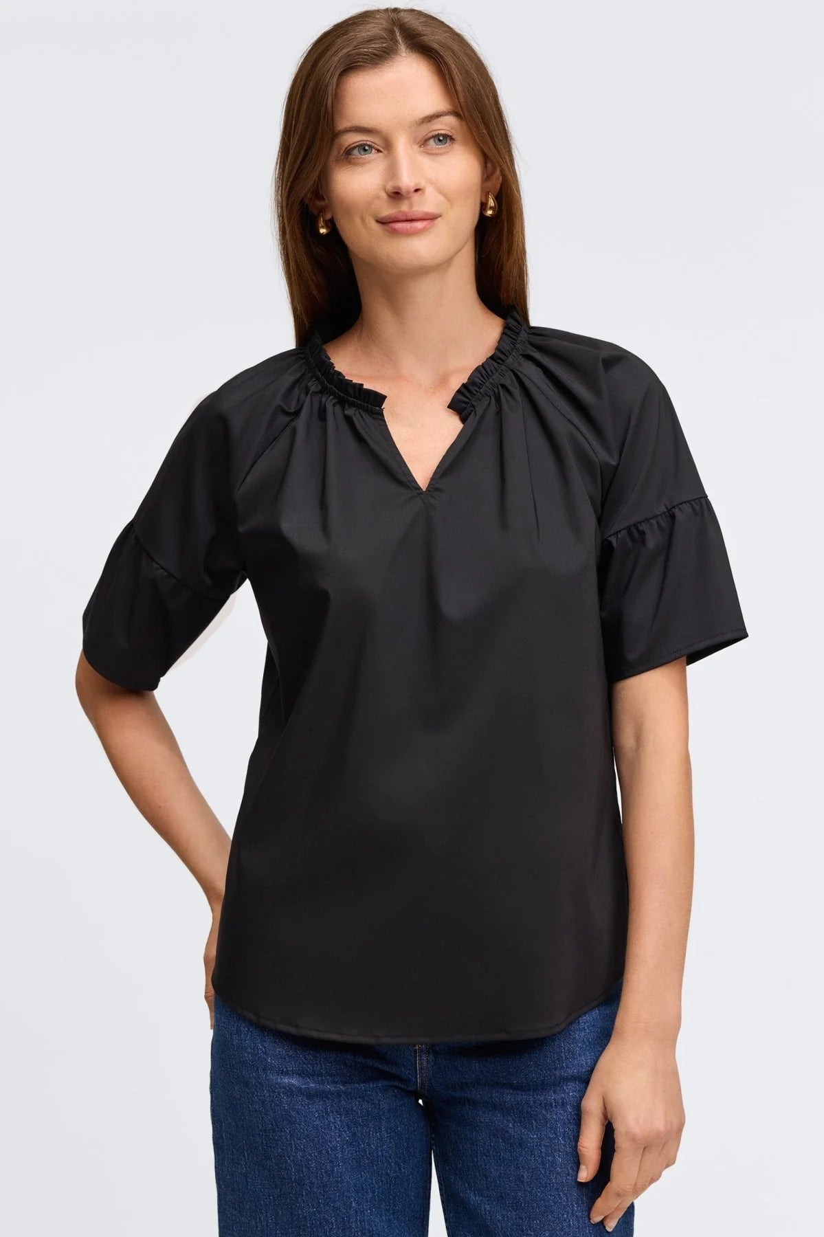 Vicky No Iron Stretch Elbow Sleeve Popover Shirt