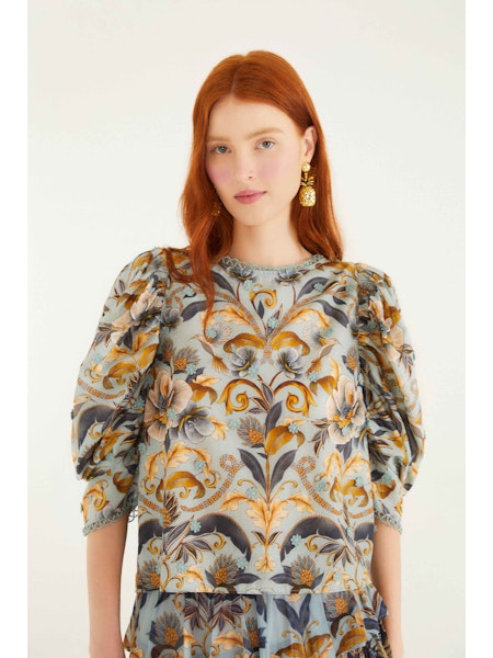 SNAKE GARDEN BLUE 3D BLOUSE