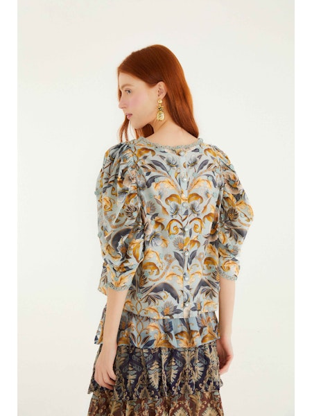 SNAKE GARDEN BLUE 3D BLOUSE