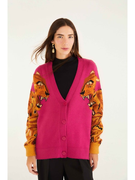 BOLD TIGER SLEEVE KNIT CARDIGAN