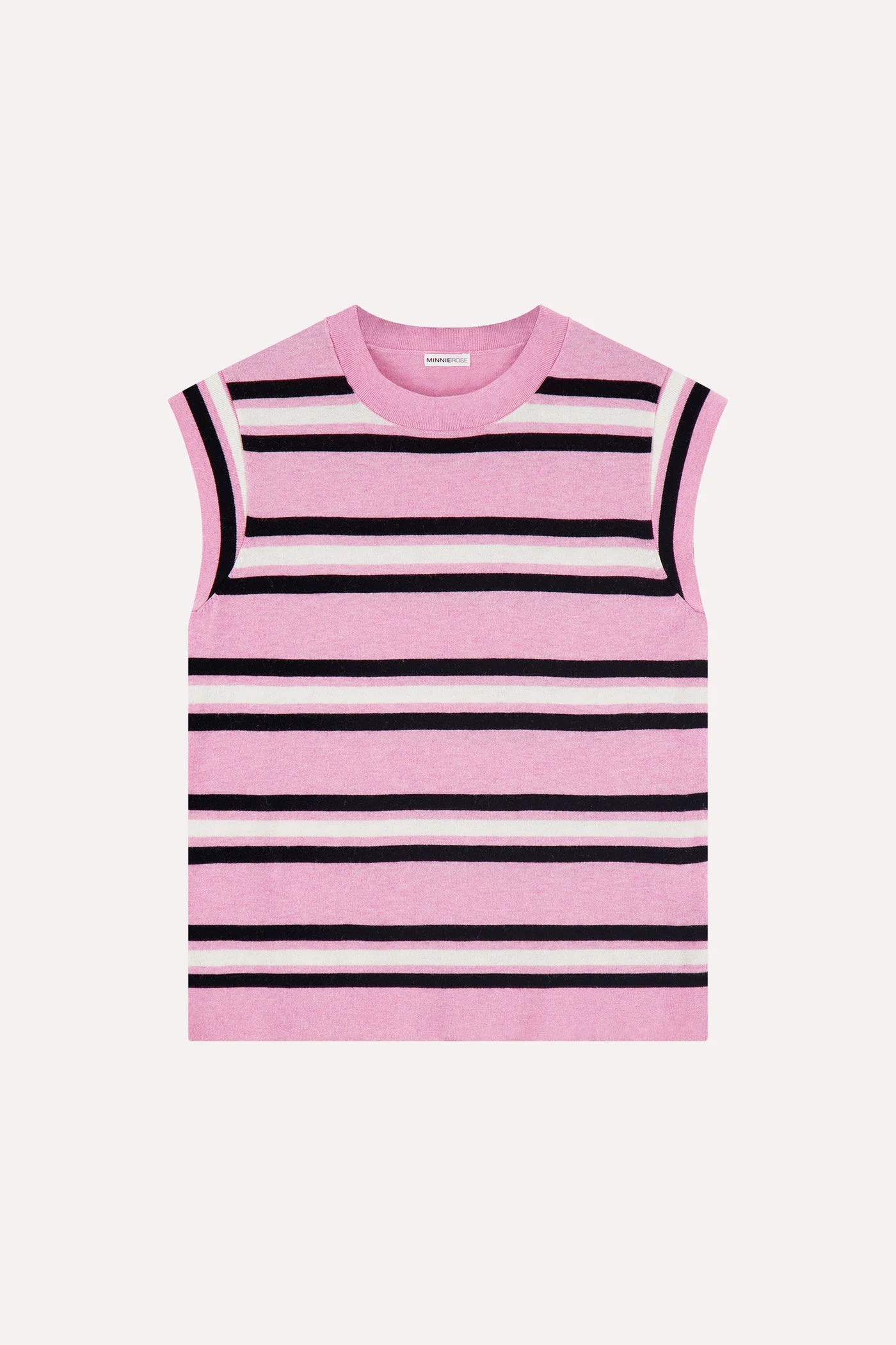 Supima Cotton Cashmere Multi Stripe Cap Sleeve Crew