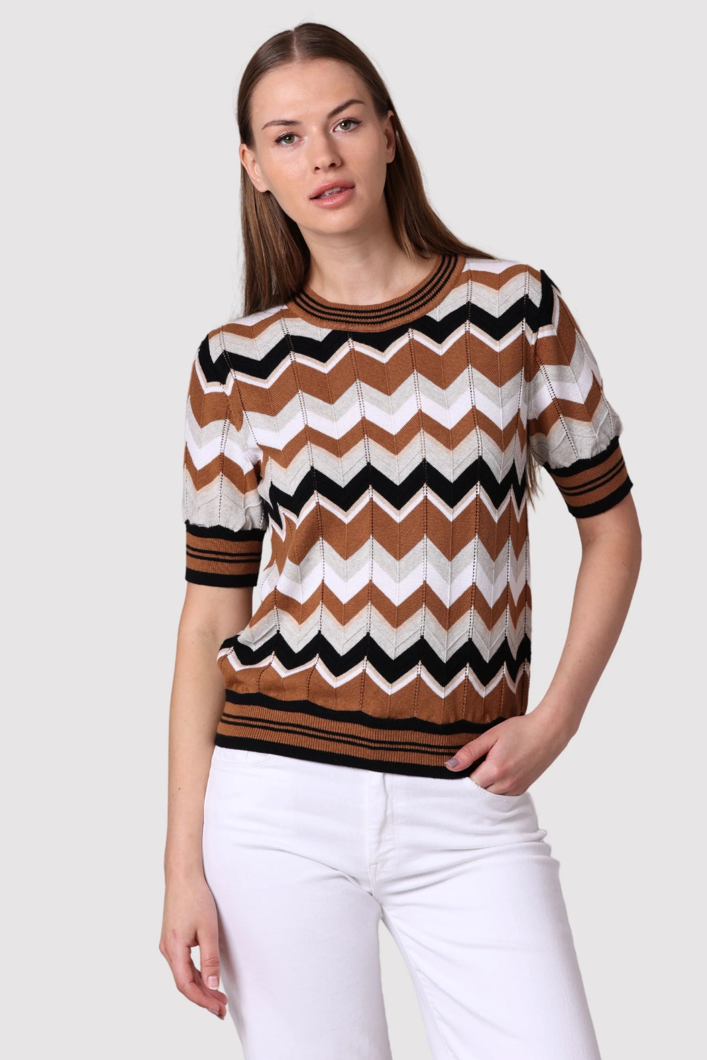 Cotton Cashmere Chevron Pointelle Crew Tee