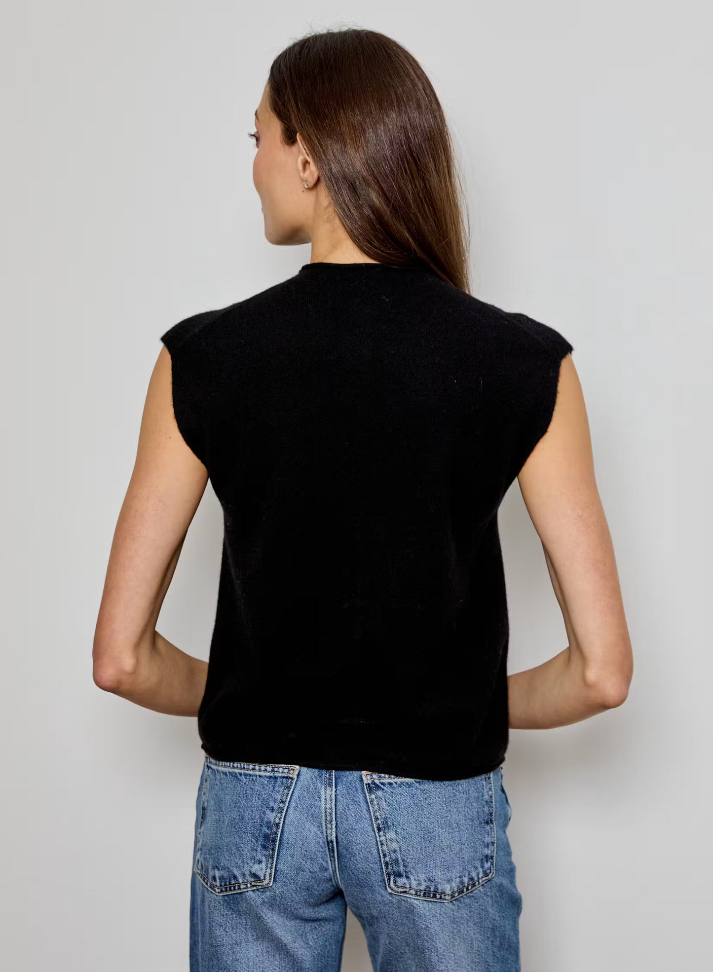 MOCKNECK VEST CARDIGAN - Black