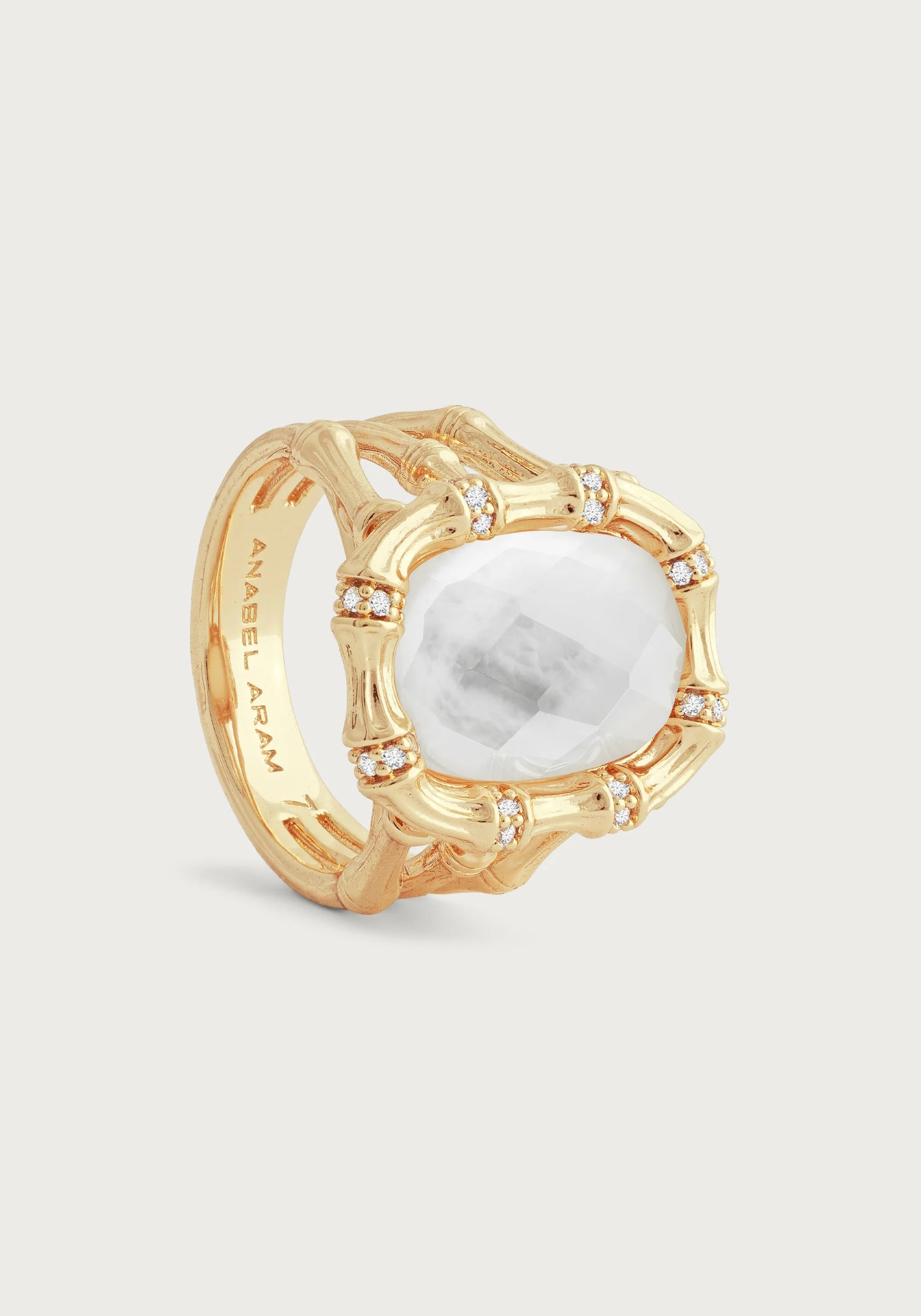 Bamboo With Stone Ring - Mother Of Pearl - size 7