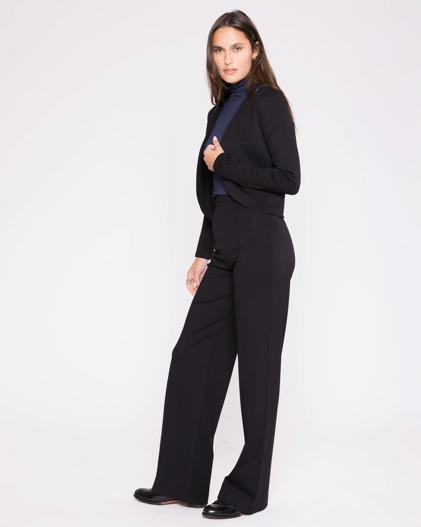 BLACK PONTE KNIT BOLERO
