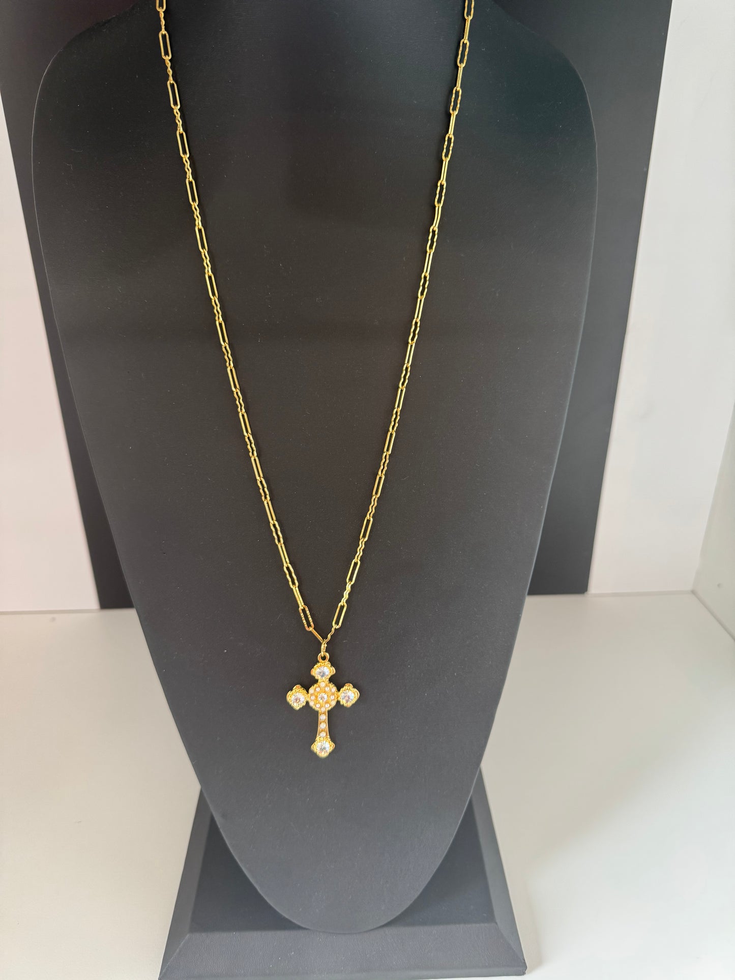 Flat Cross Pendant with Paperclip Chain in "Ivory"