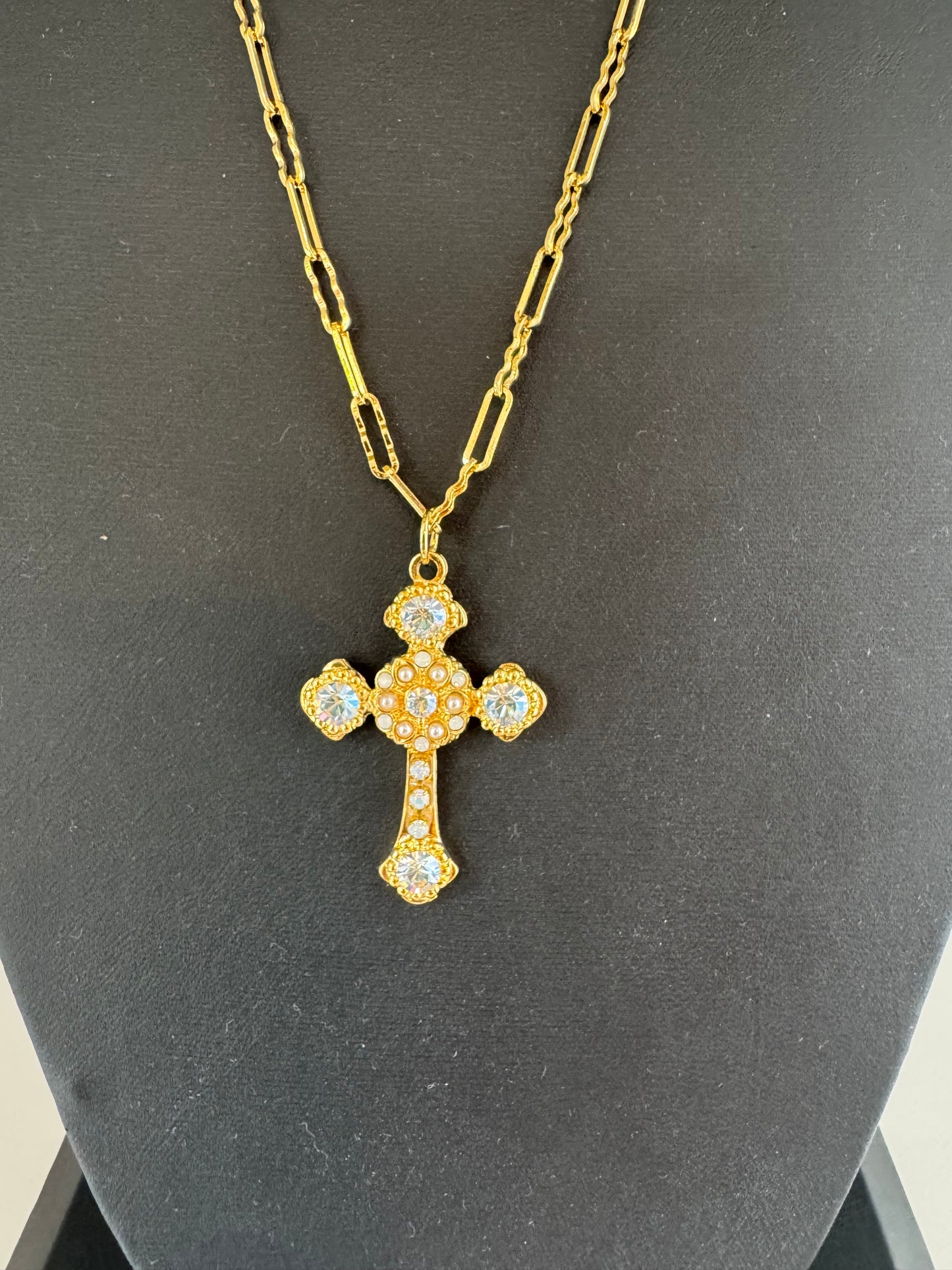 Flat Cross Pendant with Paperclip Chain in "Ivory"