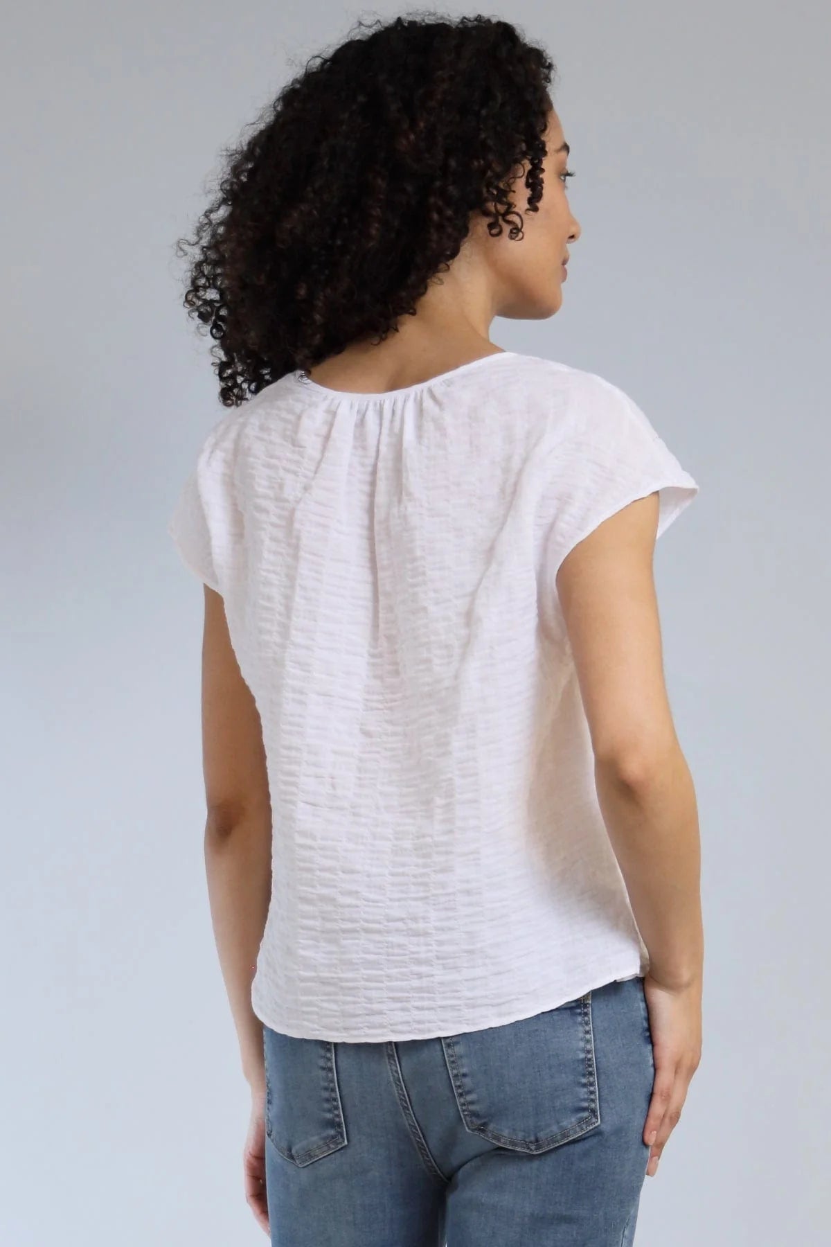 Pucker Cotton V-Neck Top