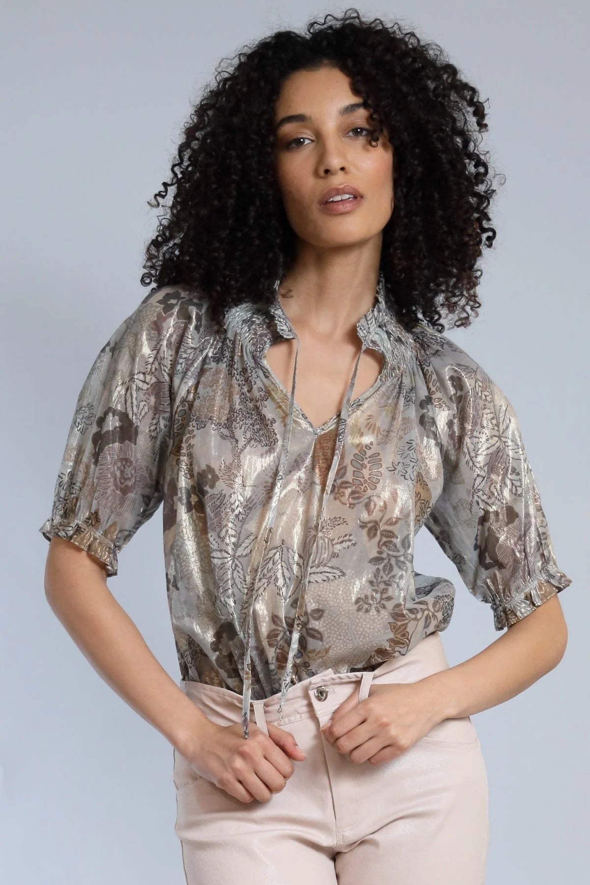 Garden Foil Peasant Blouse