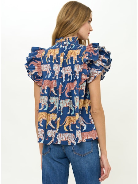 PINTUCK RUFFLE TOP- RAJ NAVY