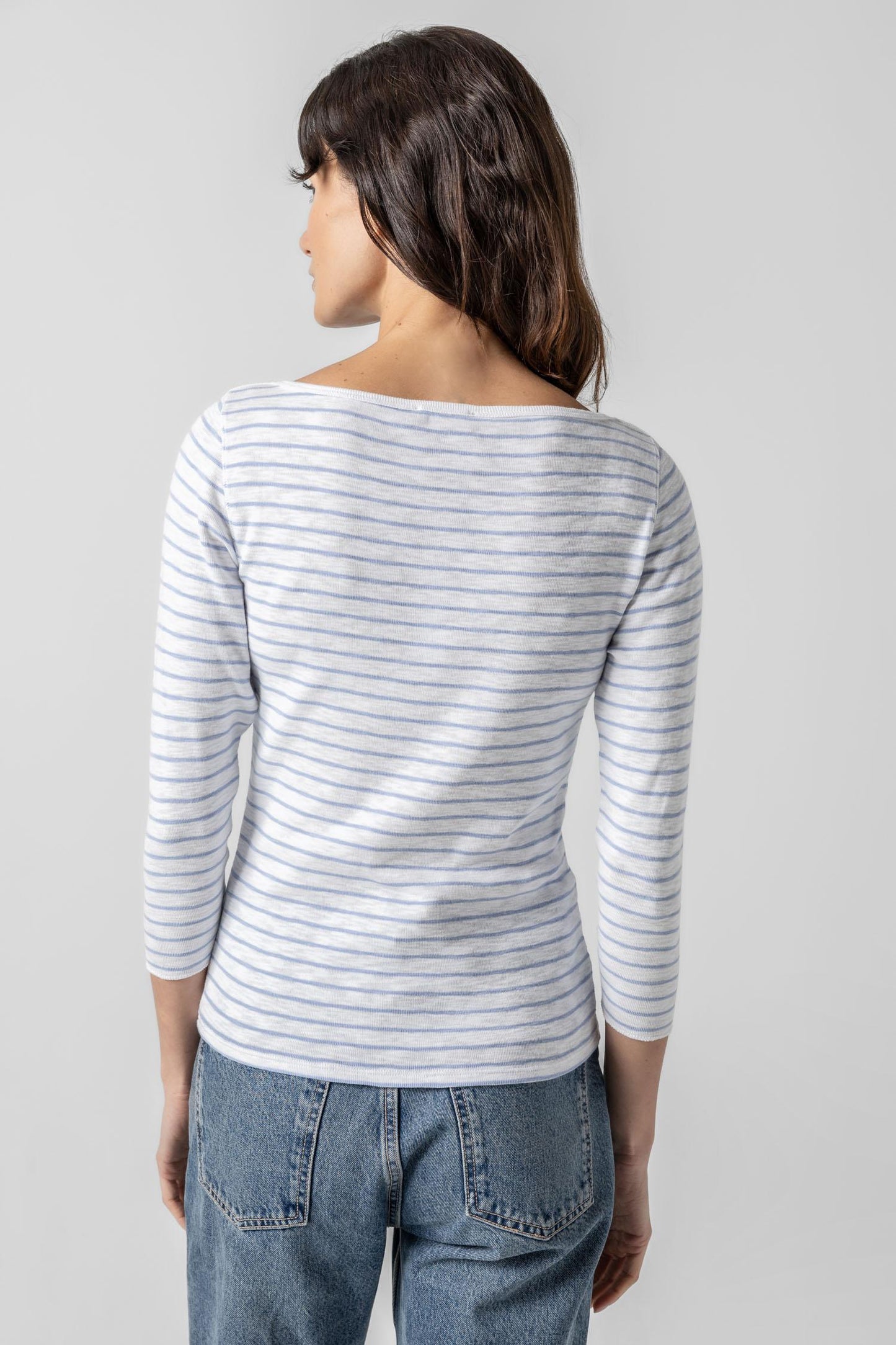 STRIPED 3/4 SLEEVE BOATNECK