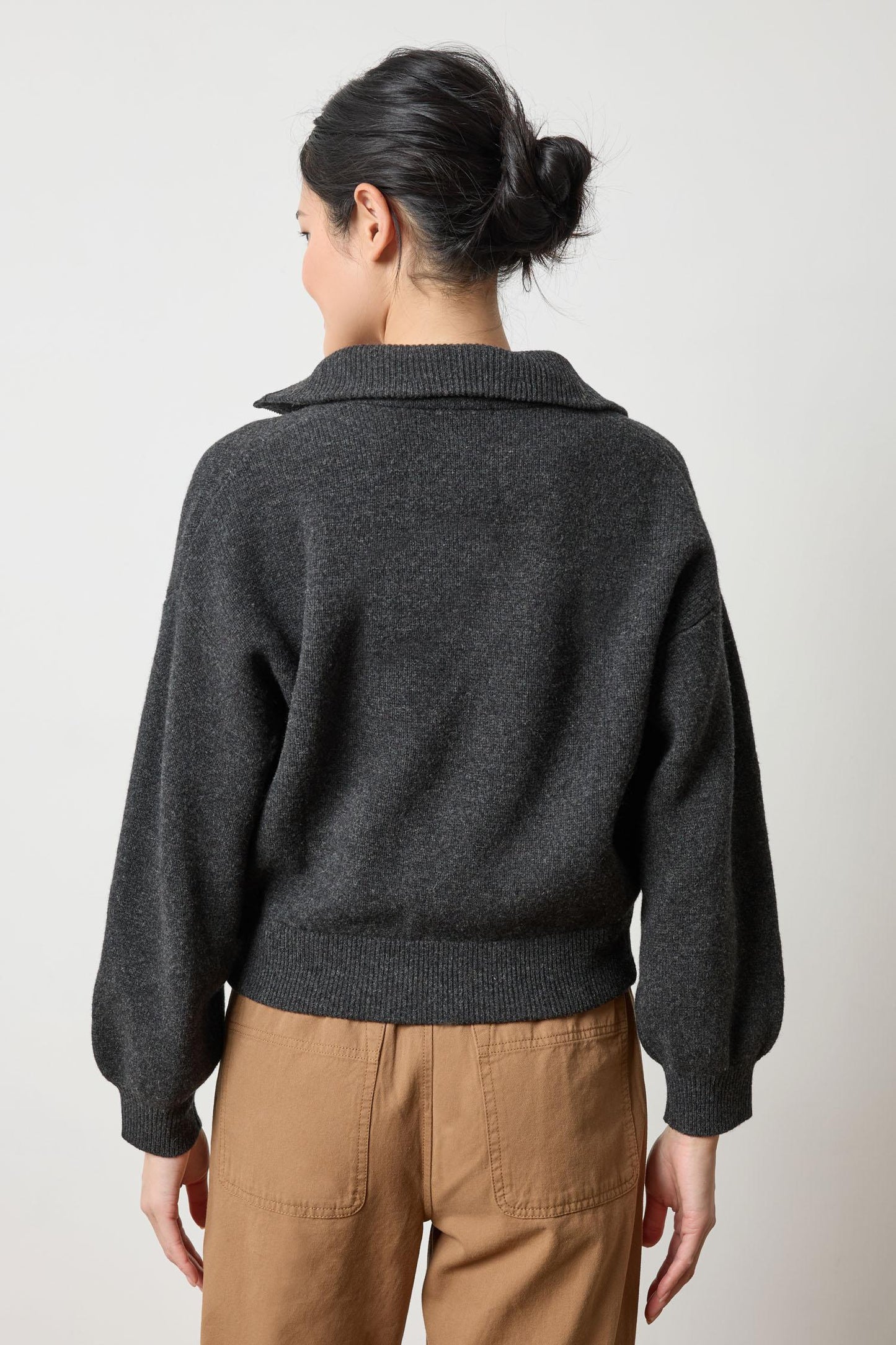 Zip Front Bomber Sweater - Graphite