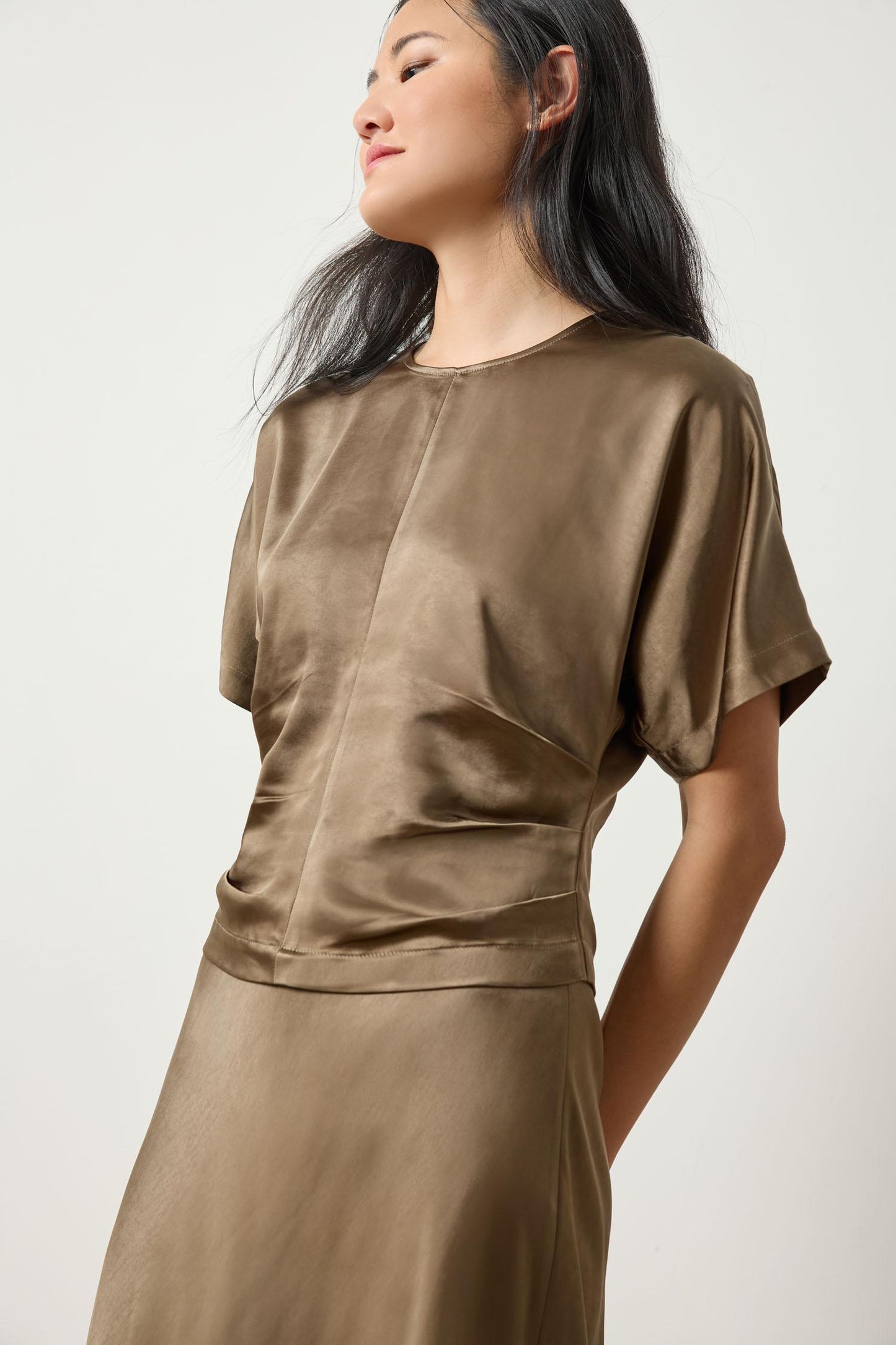 Satin Dolman Short Sleeve Top - Parsley