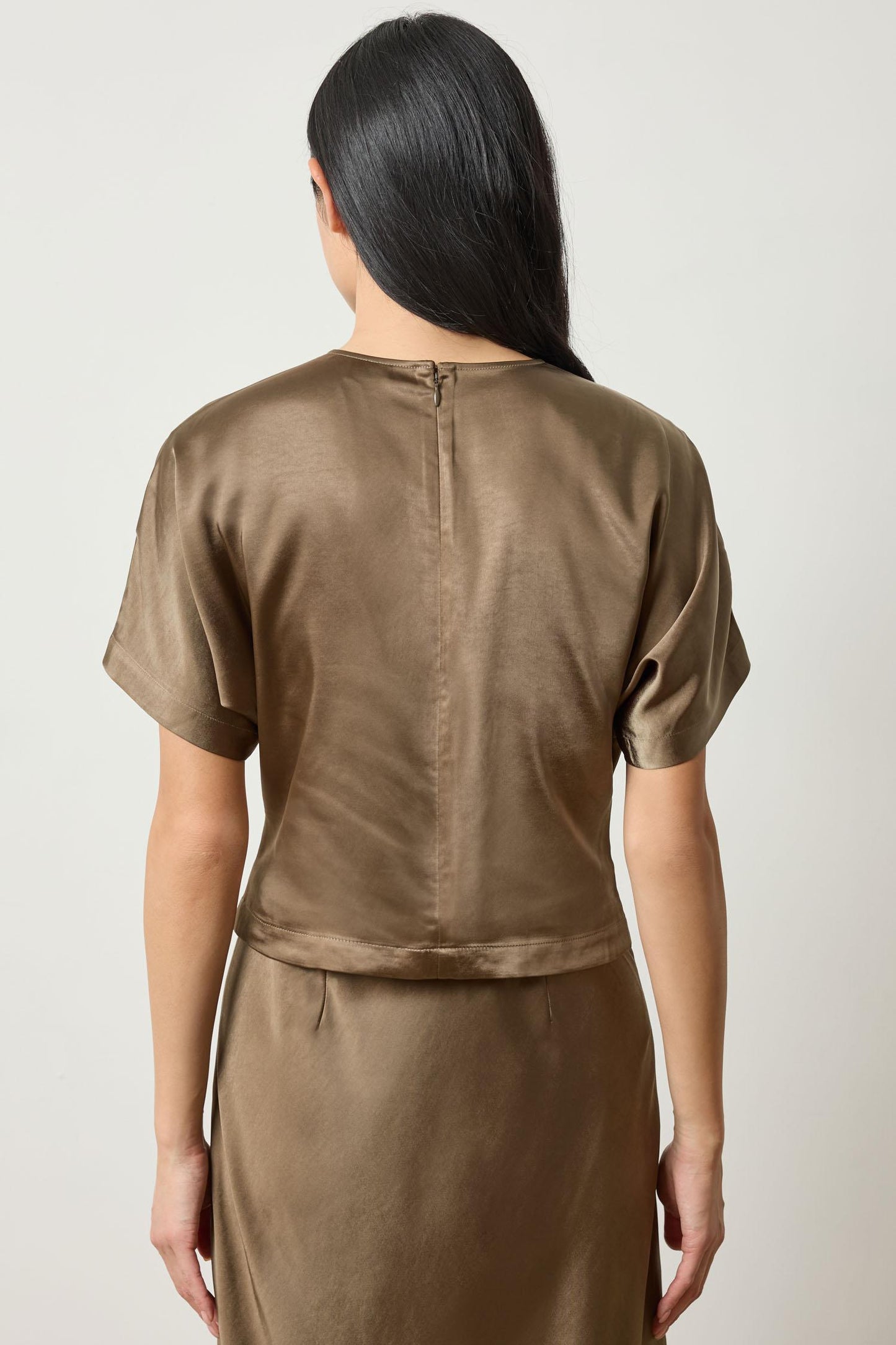 Satin Dolman Short Sleeve Top - Parsley