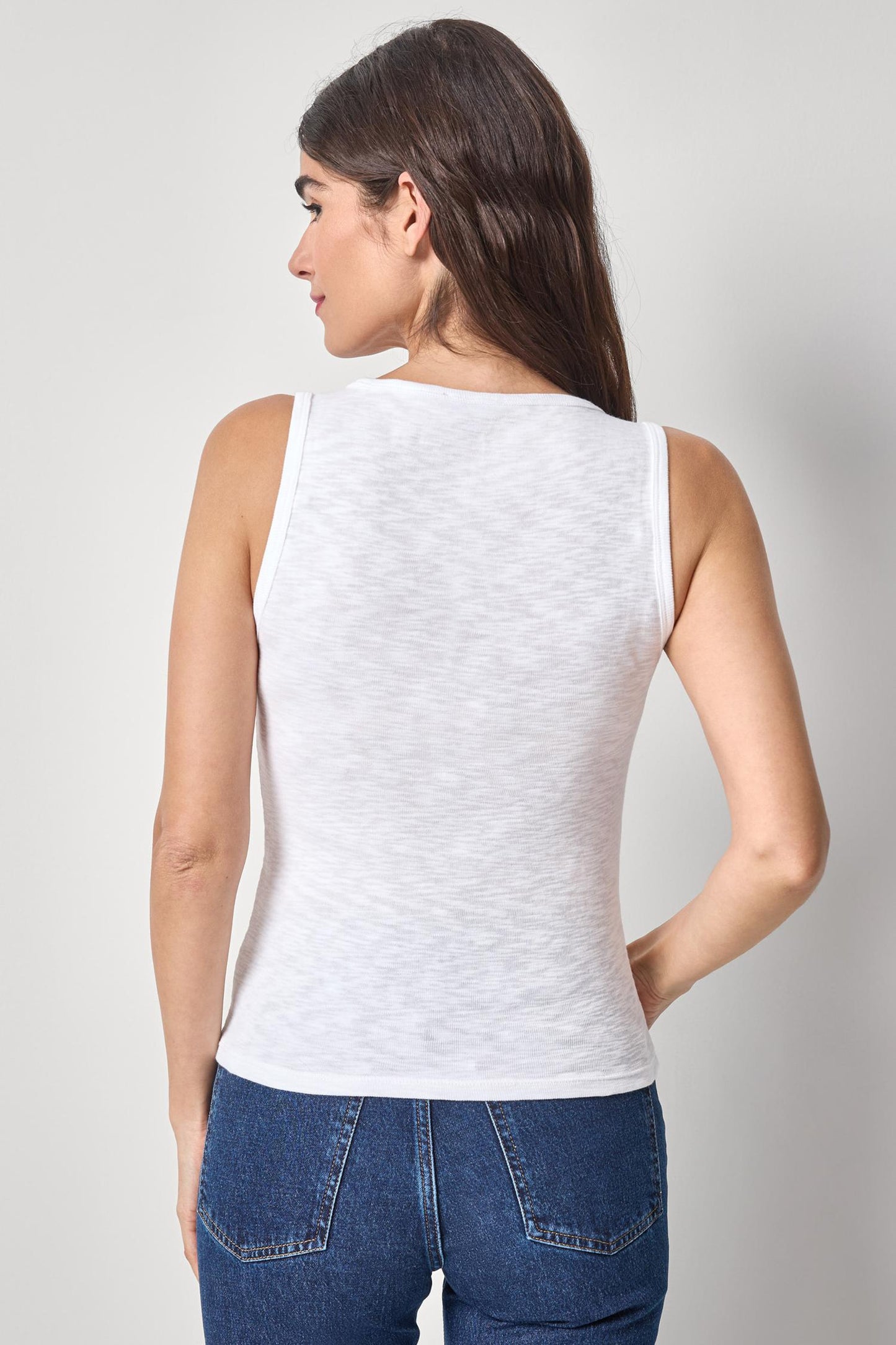 Striped Wide Strap Tank - White