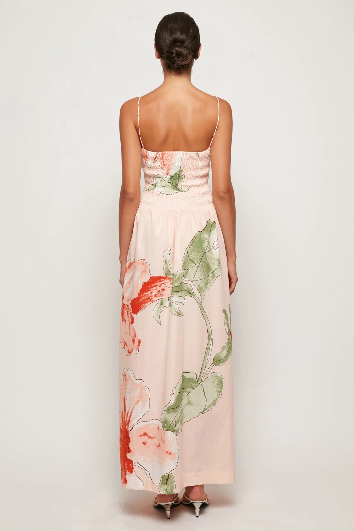 Ruffled Bodice Midi in Hibiscus Glow