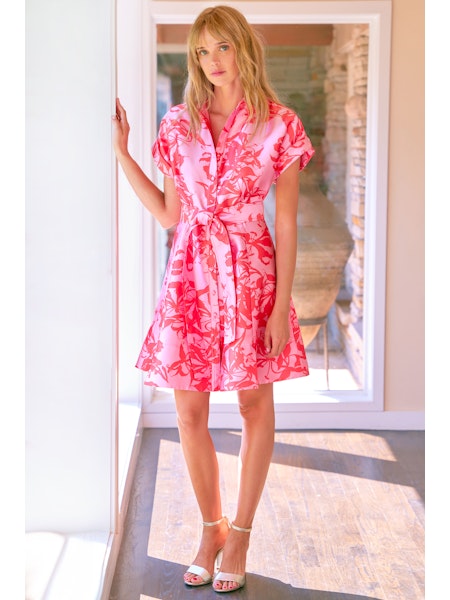 SHORT CHANTAL DRESS WEDDING GUEST JACQUARD - Pink/Coral