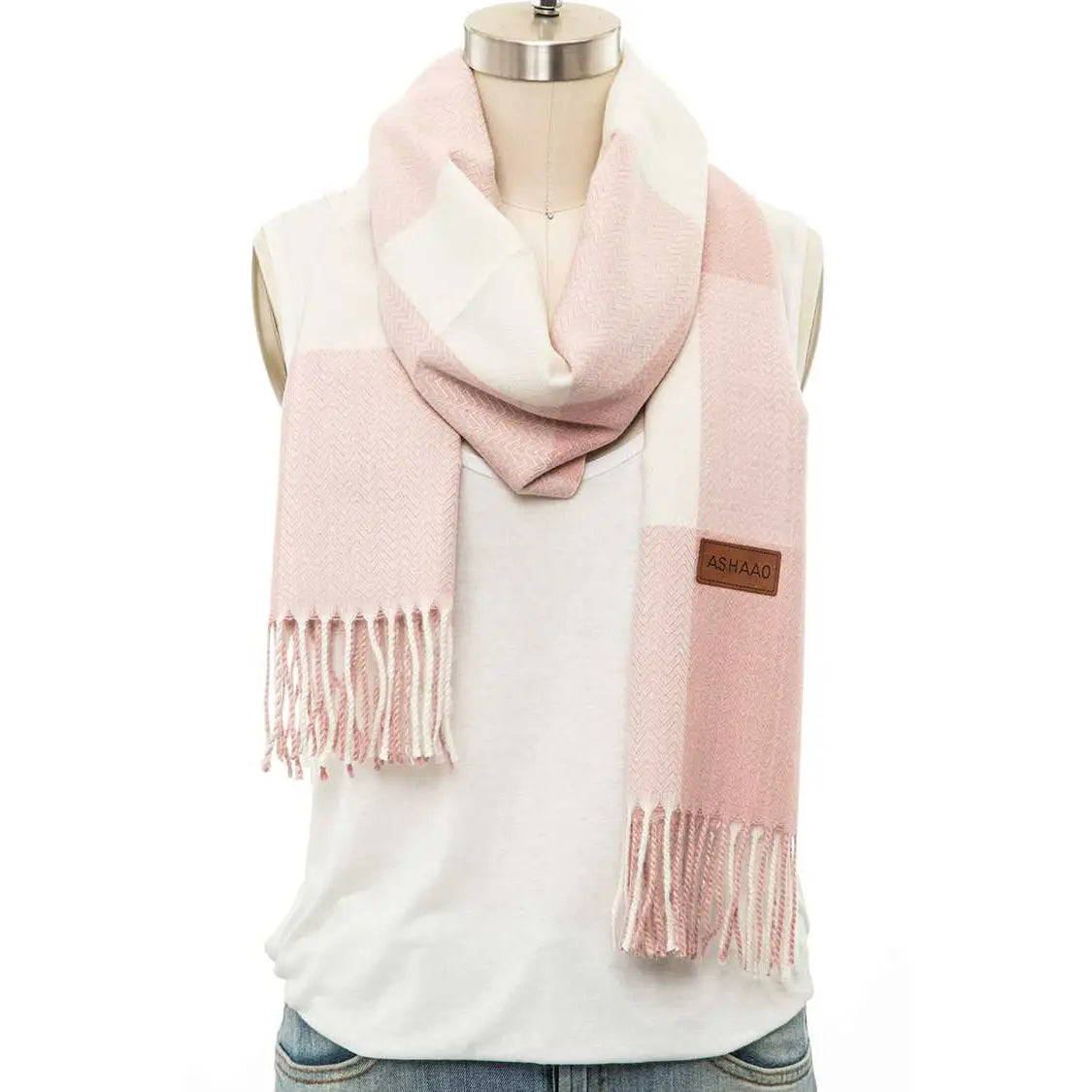 Plaid Print Cashmere Blend Scarf - Pink