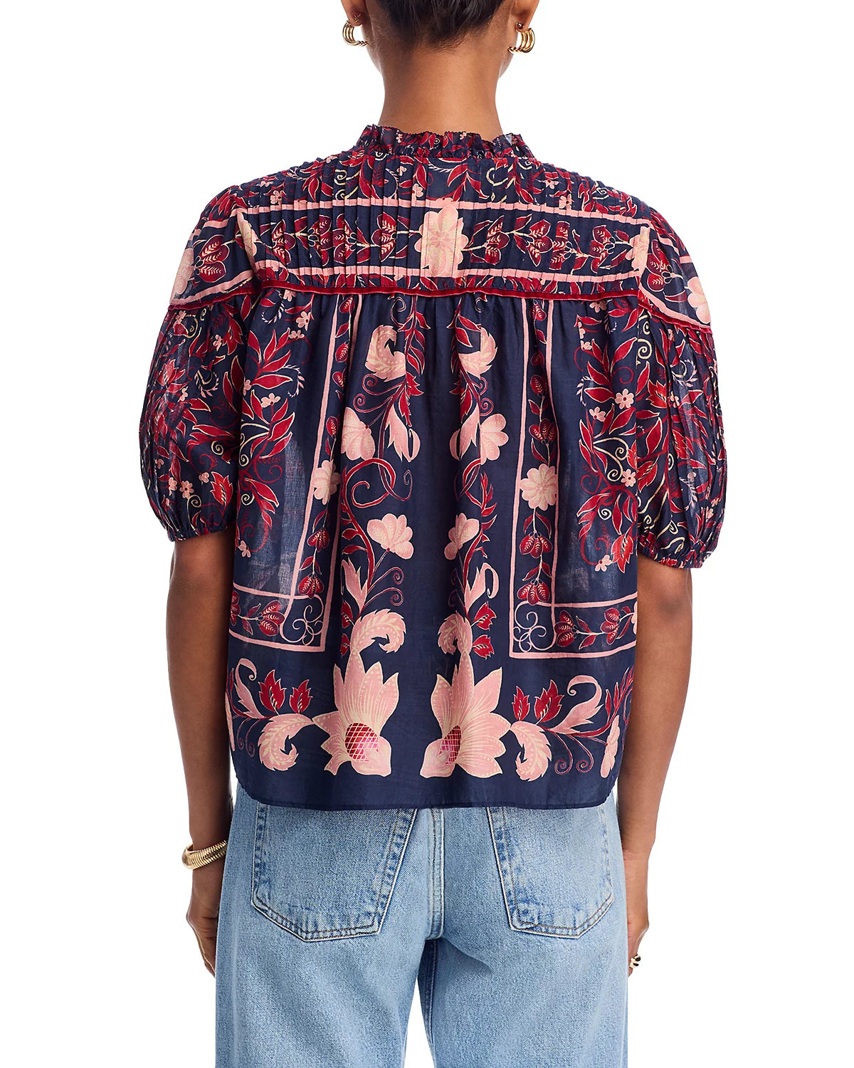 Boho Floral Scarf Blouse in Navy