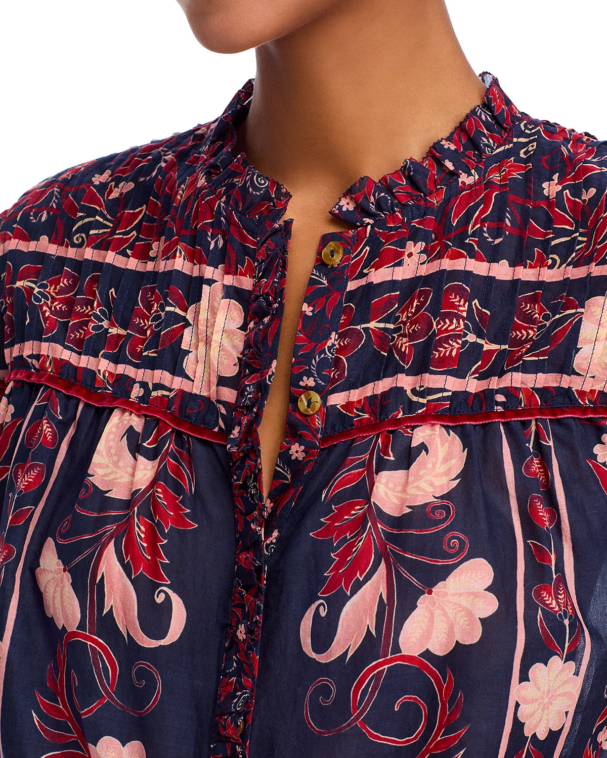 Boho Floral Scarf Blouse in Navy