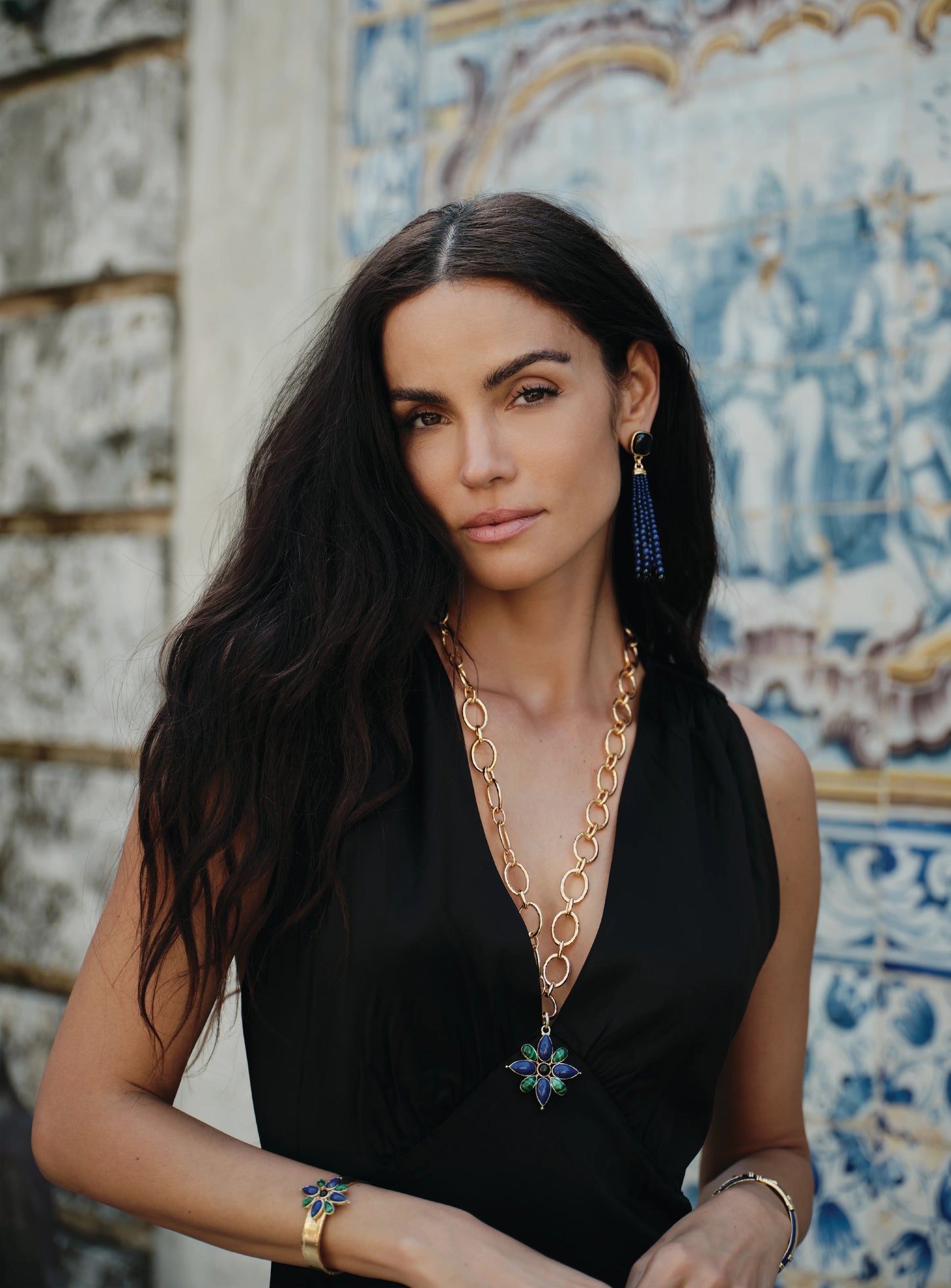 Forza Tassel Earring, Lapis and Black Onyx