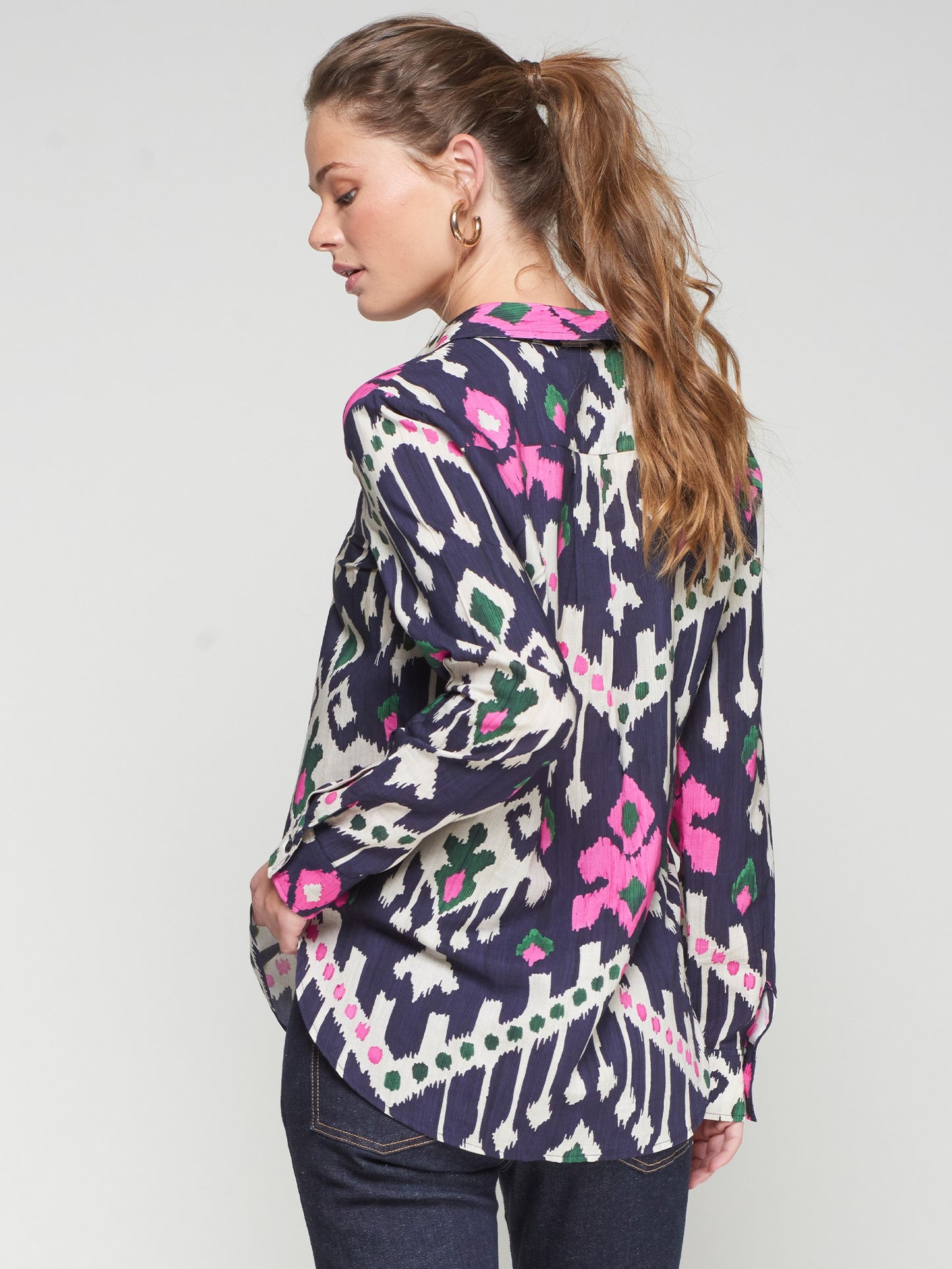 NAVY IKAT PRINT SHIRT