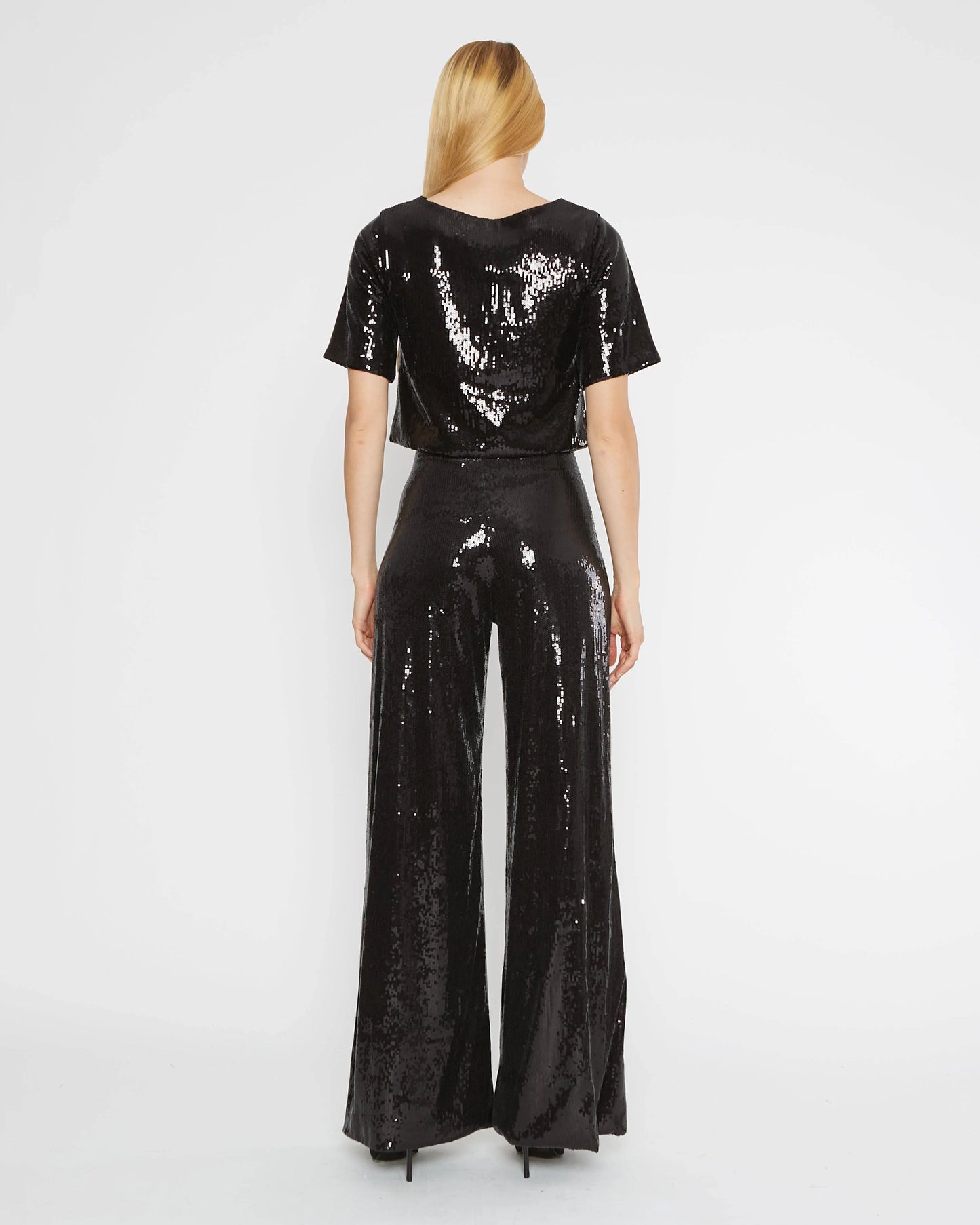 BLACK SEQUIN WIDE LEG PANT