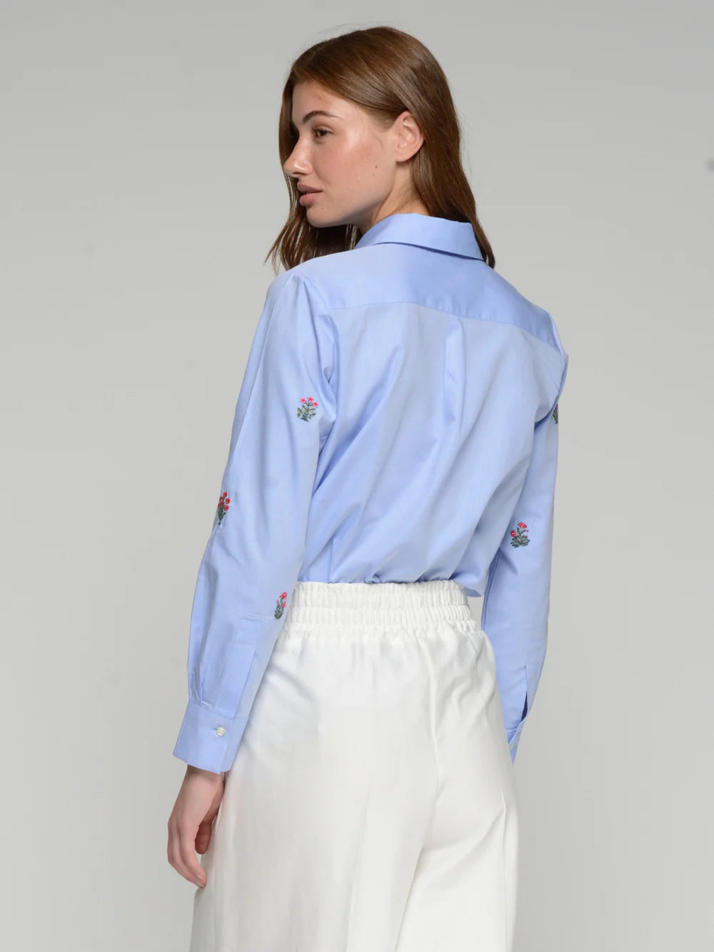 Blue Shirt with Floral Embroidery
