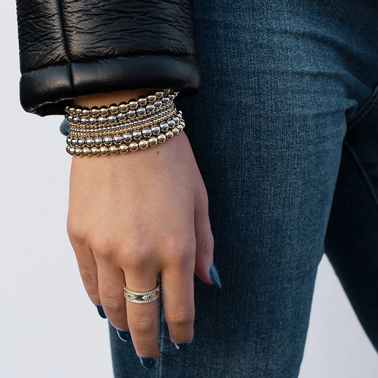 6mm metal beaded stretch bracelet