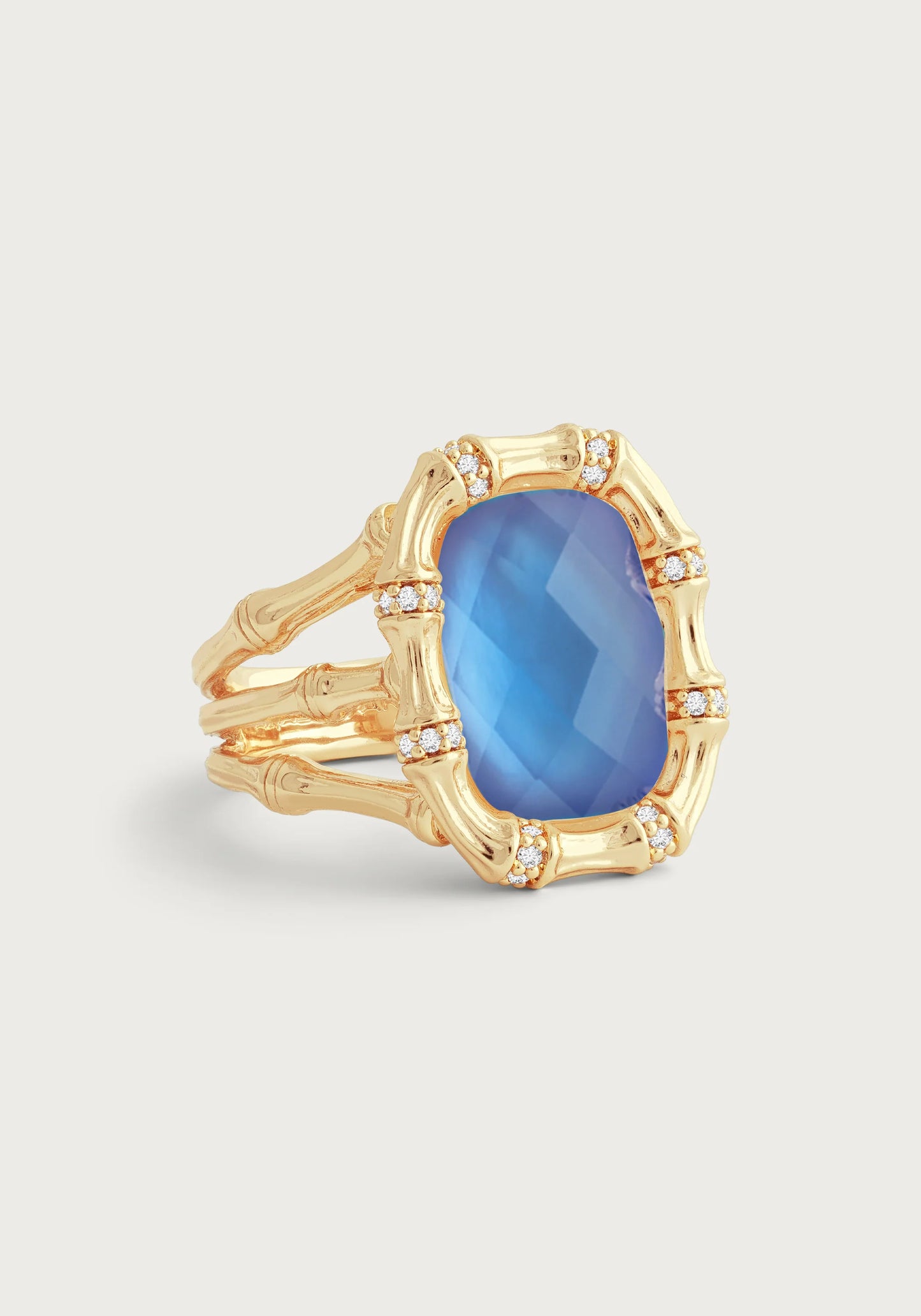 Bamboo With Stone Ring -  Iridescent Swiss Blue - size 7