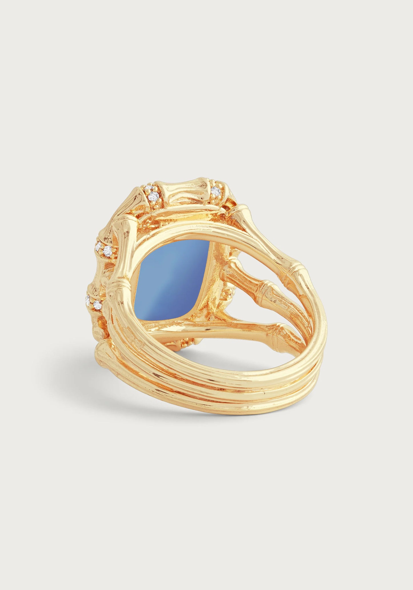 Bamboo With Stone Ring -  Iridescent Swiss Blue - size 7