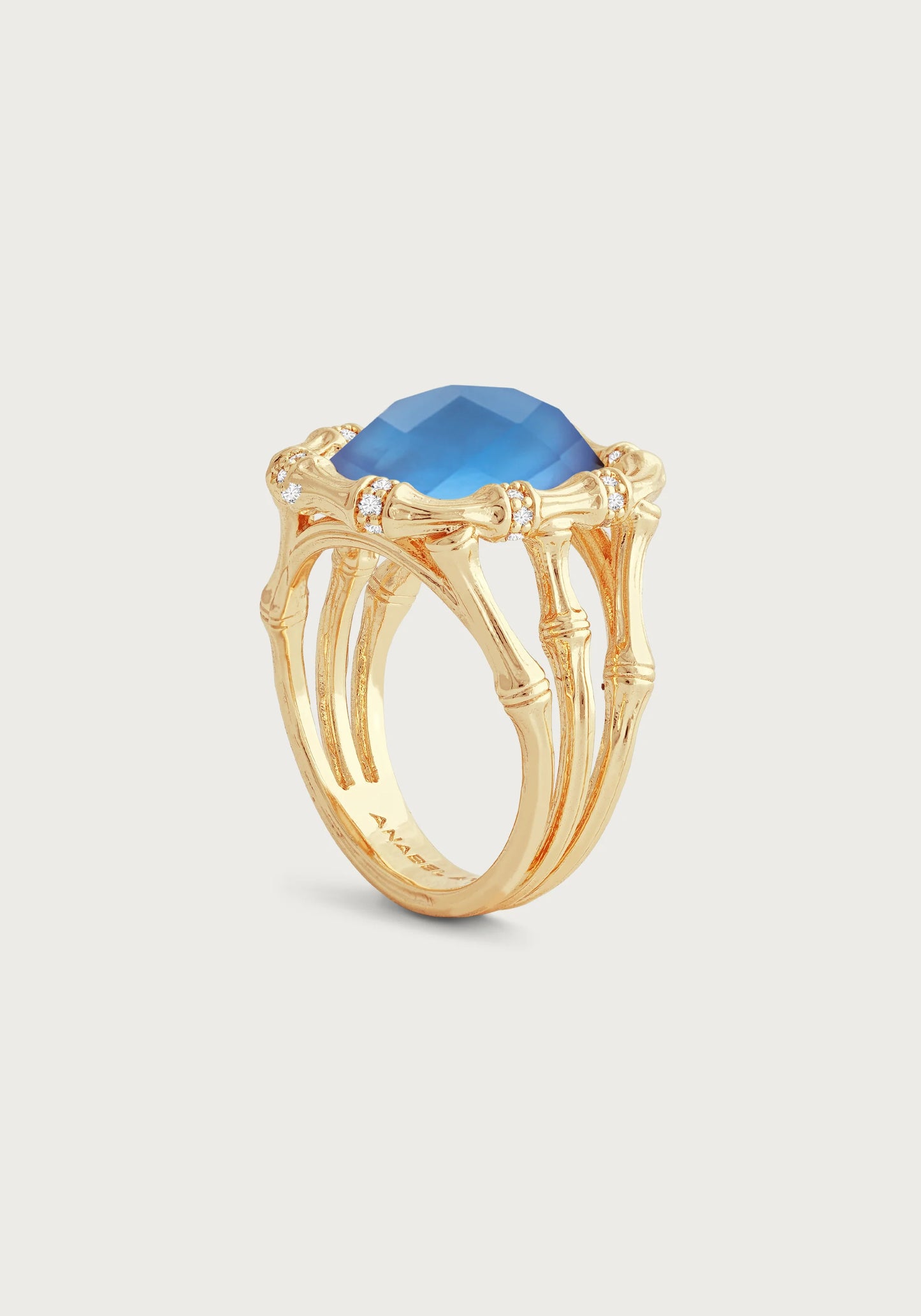 Bamboo With Stone Ring -  Iridescent Swiss Blue - size 7