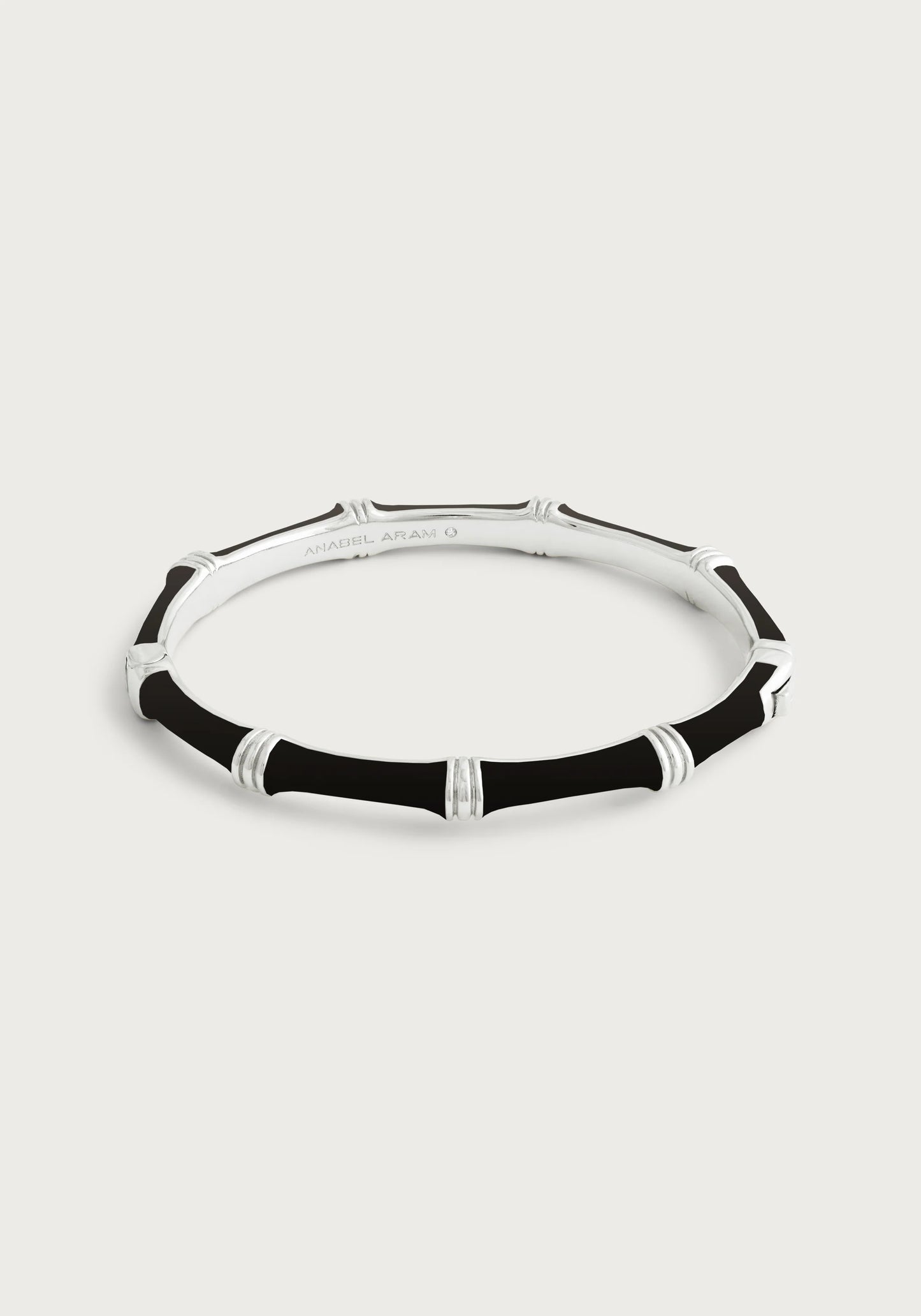Bamboo Enameled Hinged Bangle, Silver