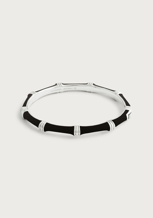 Bamboo Enameled Hinged Bangle, Silver