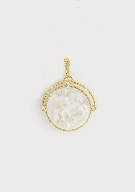Pegasus Mother of Pearl Coin Charm