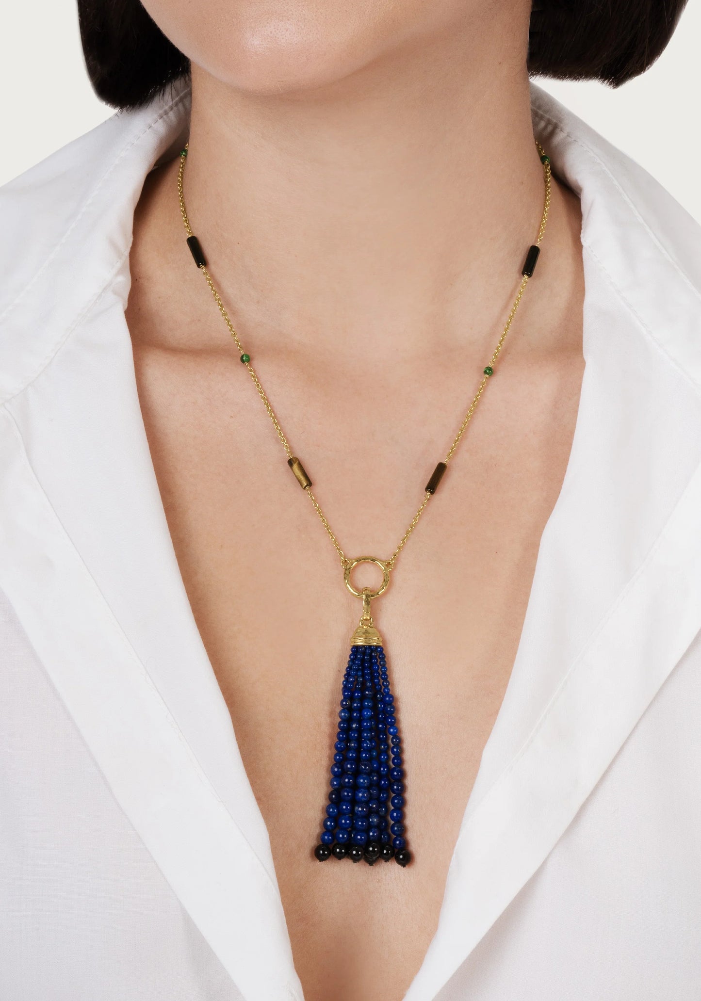 Forza Tassel Pendant, Lapis and Black Onyx