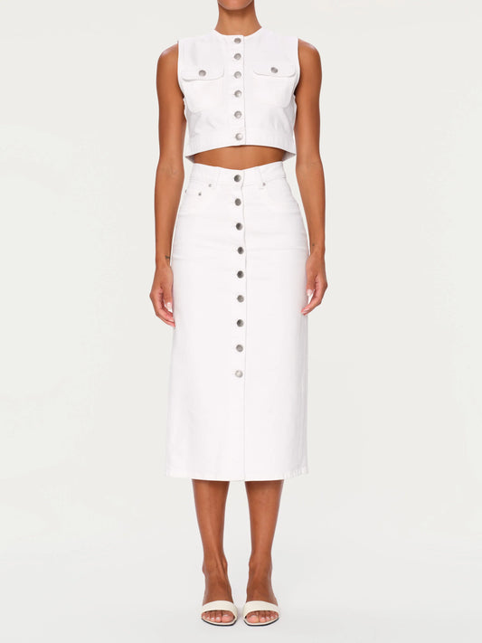 Lexie High Rise Denim Skirt Button Front