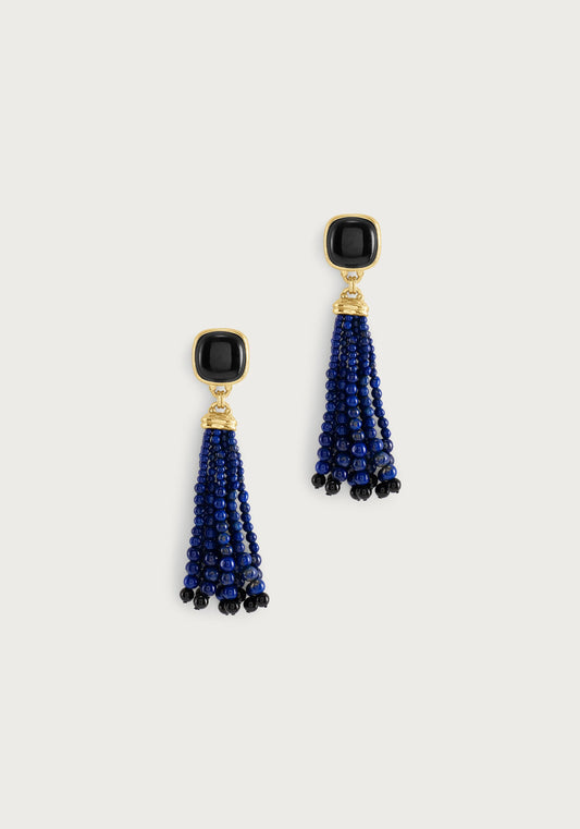 Forza Tassel Earring, Lapis and Black Onyx