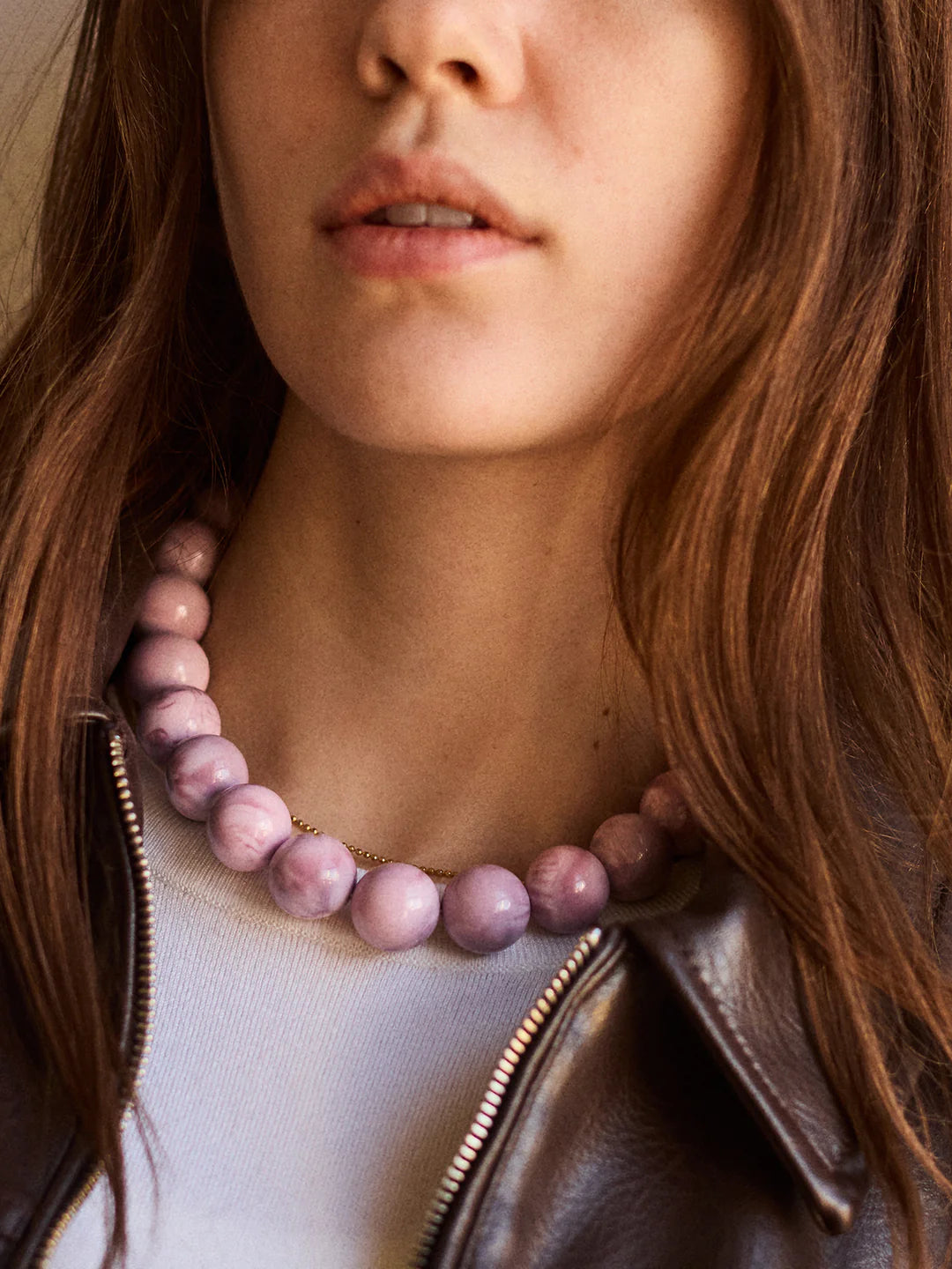 Jane Beaded Necklace - Smoky Rose Quartz