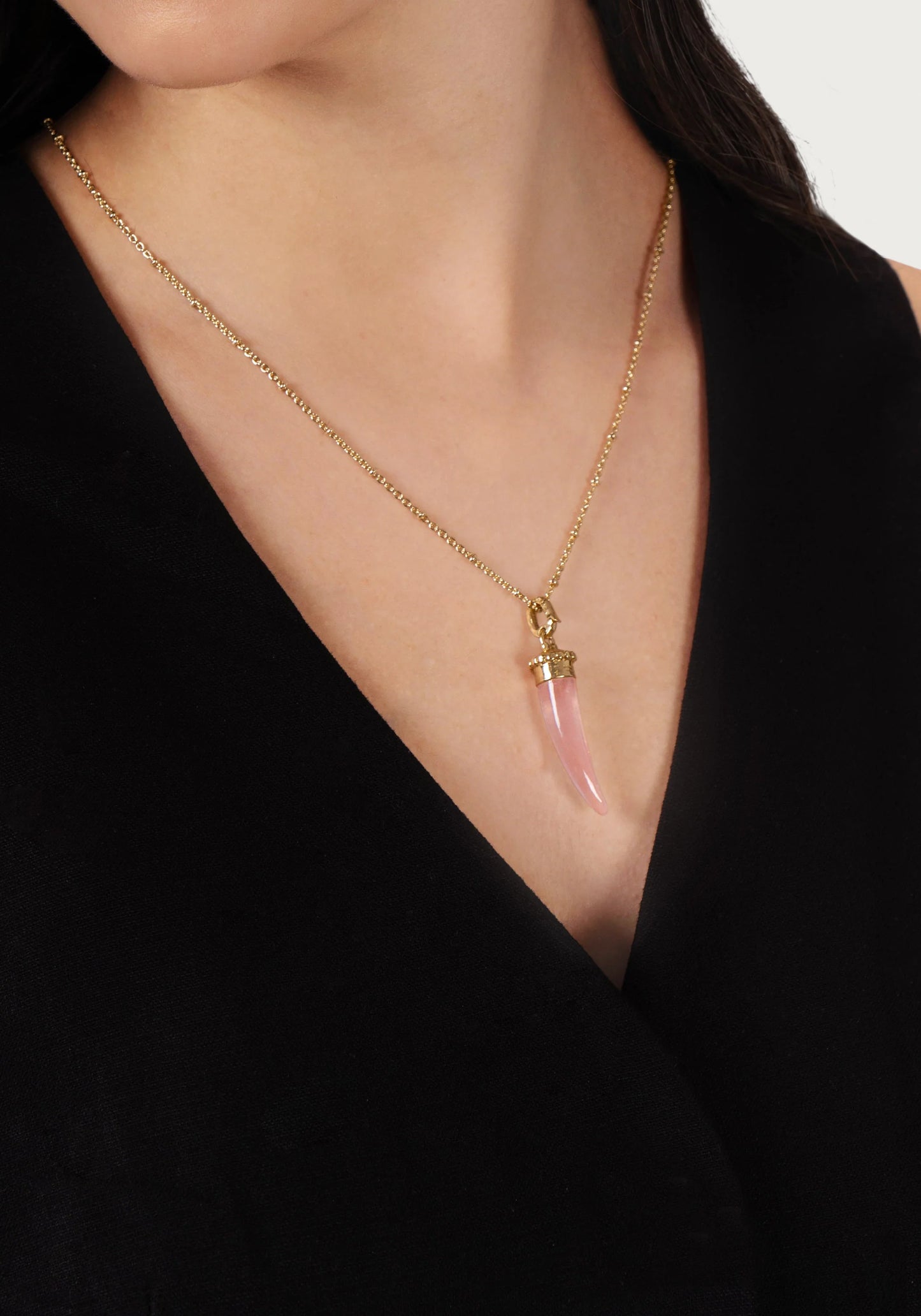 Milos Stone Horn Charm, Rose Quartz