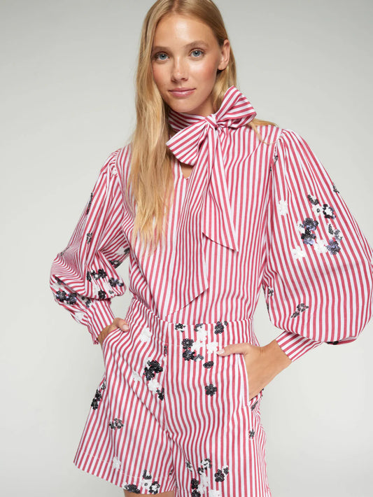 Tie-Front Red Striped Shirt