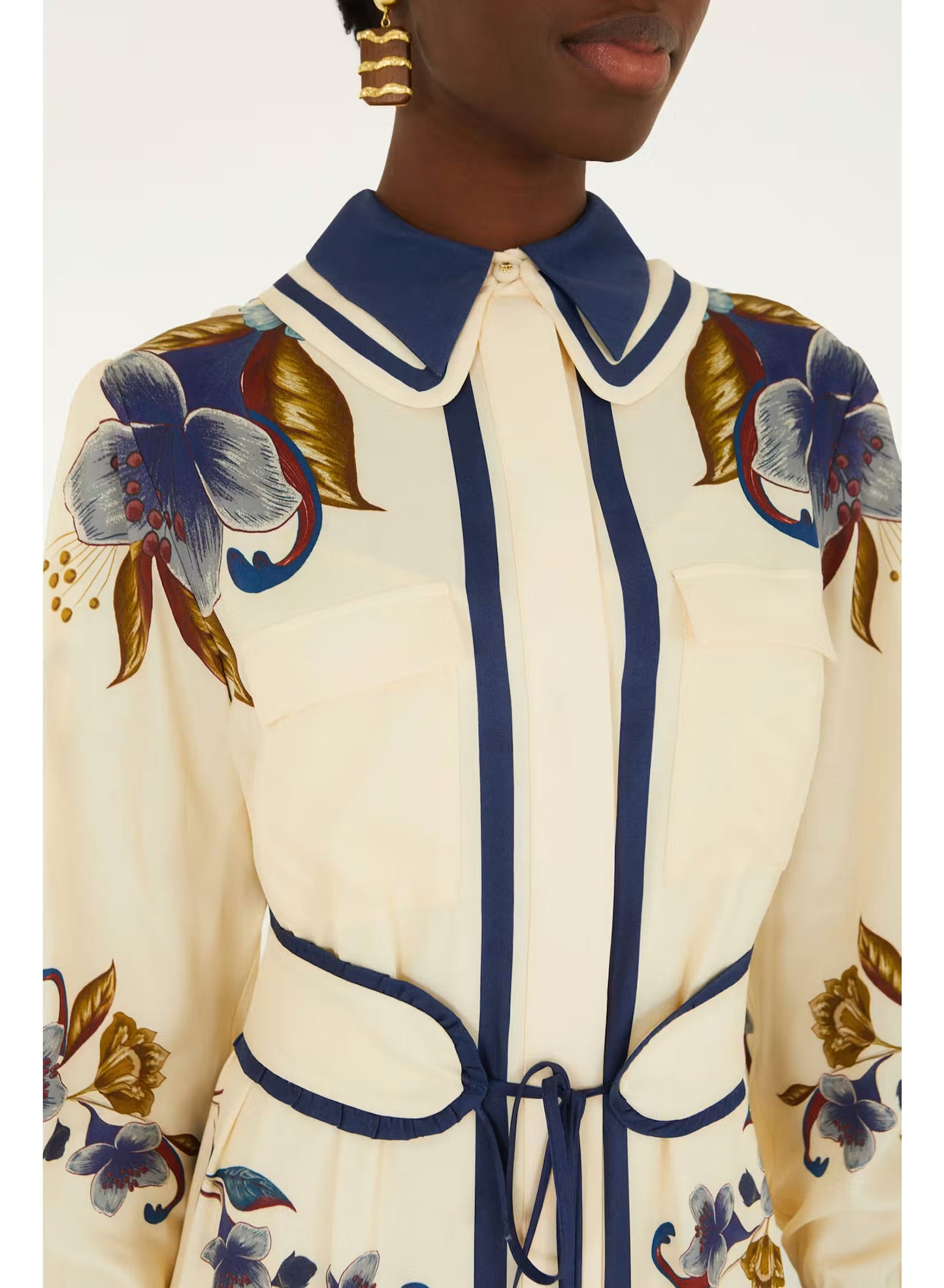 Golden Nature Cream Belt Midi Dress