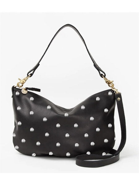 Moyen Messenger in Black leather with studs