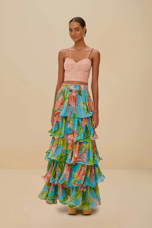 Blue Lily Bloom Maxi Skirt
