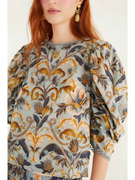 SNAKE GARDEN BLUE 3D BLOUSE