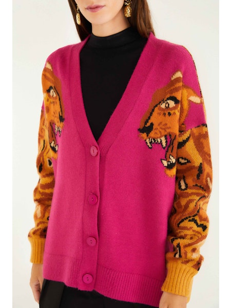 BOLD TIGER SLEEVE KNIT CARDIGAN